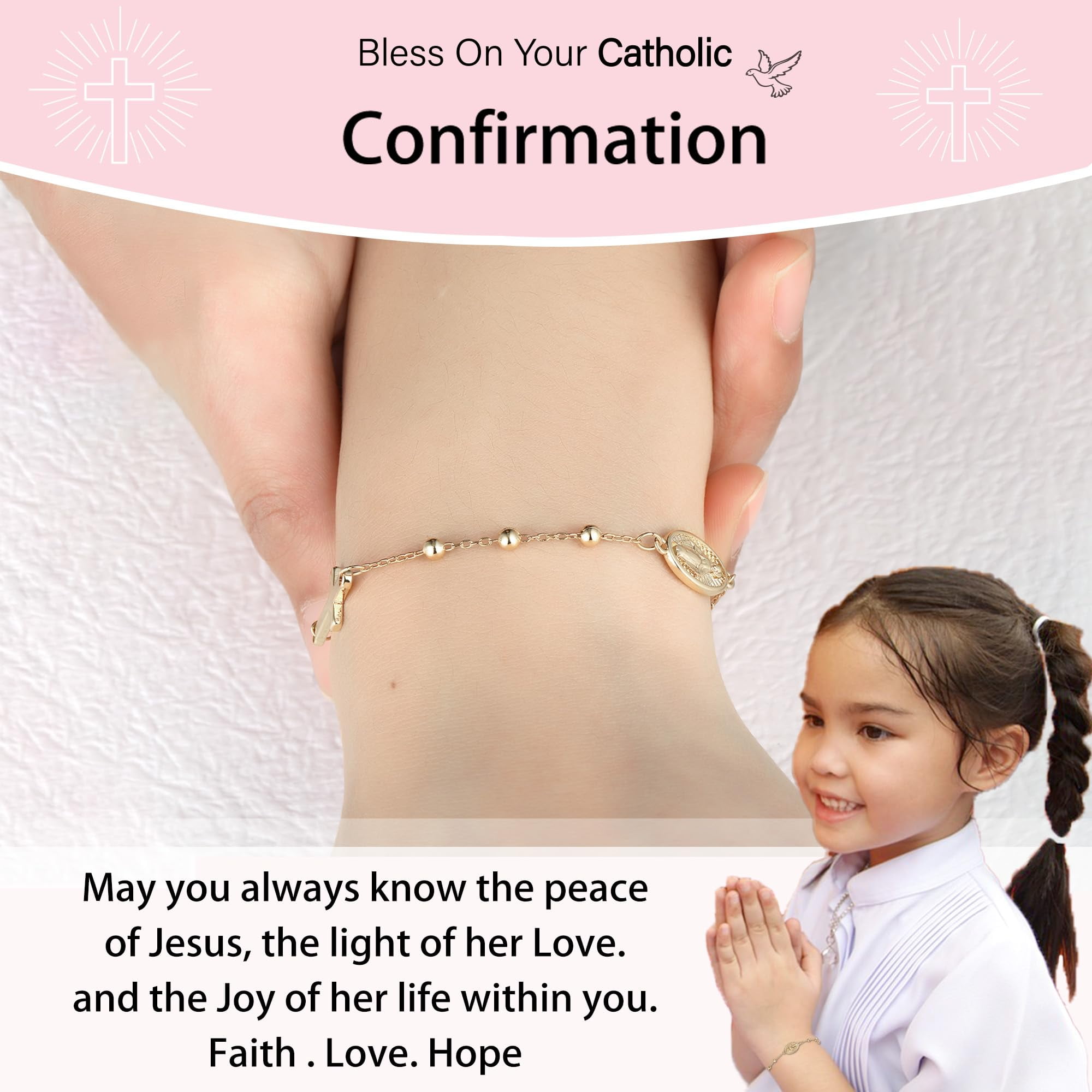 APSVO Catholic Confirmation Gifts for Teen Girls Kids Daughter Granddaughter Gold Rosary Beads Virgin Mary Cross Charm Bracelet Accessories Christian Religious Jewelry Gifts for Teenage Girls Age - Image 2