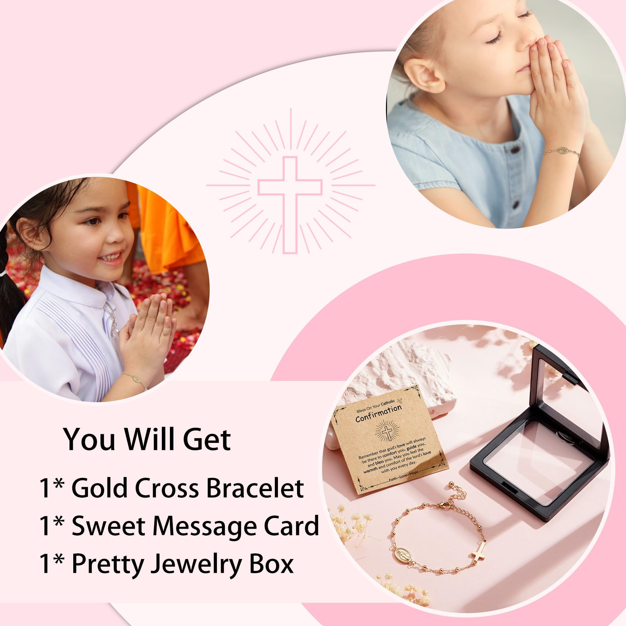 APSVO Catholic Confirmation Gifts for Teen Girls Kids Daughter Granddaughter Gold Rosary Beads Virgin Mary Cross Charm Bracelet Accessories Christian Religious Jewelry Gifts for Teenage Girls Age - Image 4