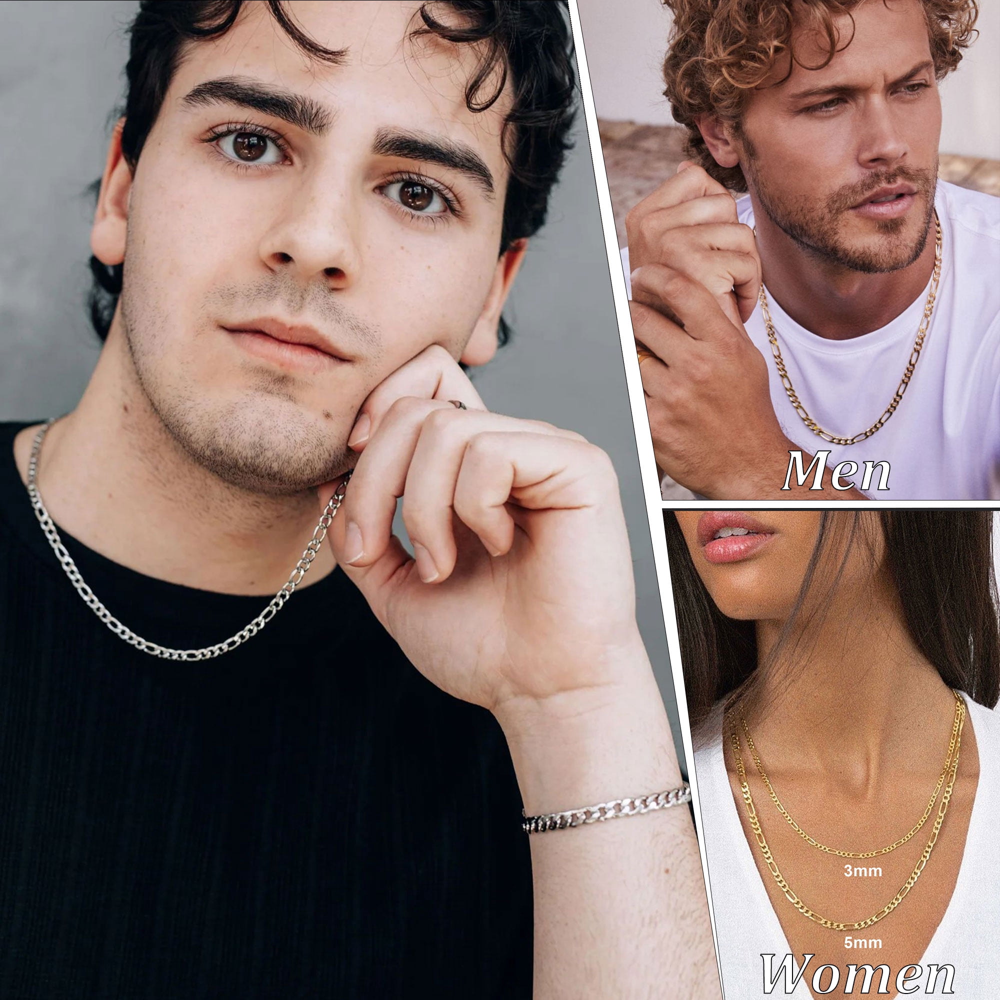 APSVO S925 Sterling Silver Plated Chains for Women Men Boys 3mm/5mm Figaro Curb Link Necklace Birthday Graduation Fathers Day Jewelry Gifts Teen Him Dad Husband Her Girls Kids Age 16/18/20/22/24 Inch - Image 3