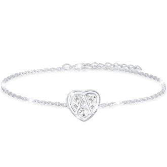 APSVO S925 Sterling Silver Plated Love Heart Initial Bracelets for Women Girls CZ Letter A Bracelet Birthday Graduation Jewelry Gifts Teen Her Mom Wife Lady Adults Kids Age Ideas