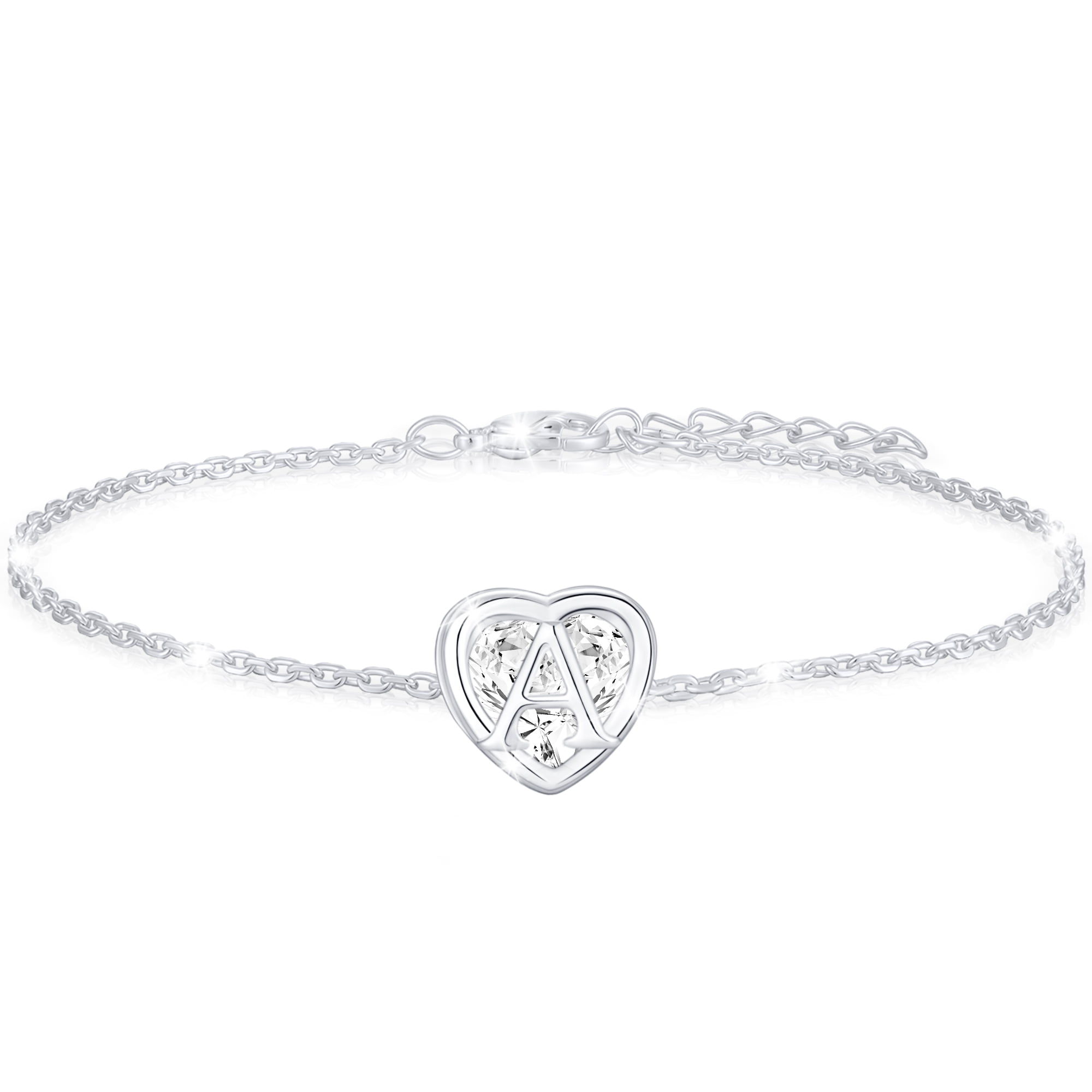 APSVO S925 Sterling Silver Plated Love Heart Initial Bracelets for Women Girls CZ Letter A Bracelet Birthday Graduation Jewelry Gifts Teen Her Mom Wife Lady Adults Kids Age Ideas