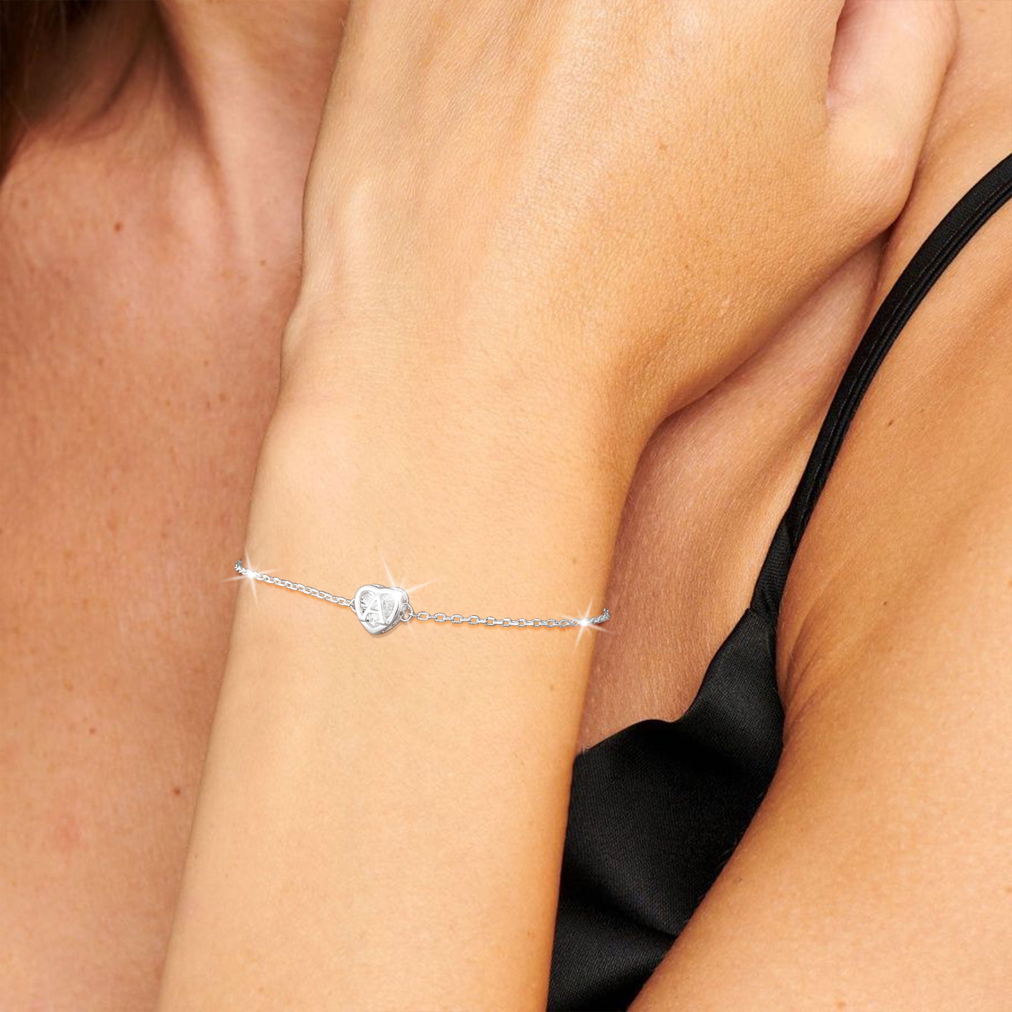 APSVO S925 Sterling Silver Plated Love Heart Initial Bracelets for Women Girls CZ Letter A Bracelet Birthday Graduation Jewelry Gifts Teen Her Mom Wife Lady Adults Kids Age Ideas - Image 3