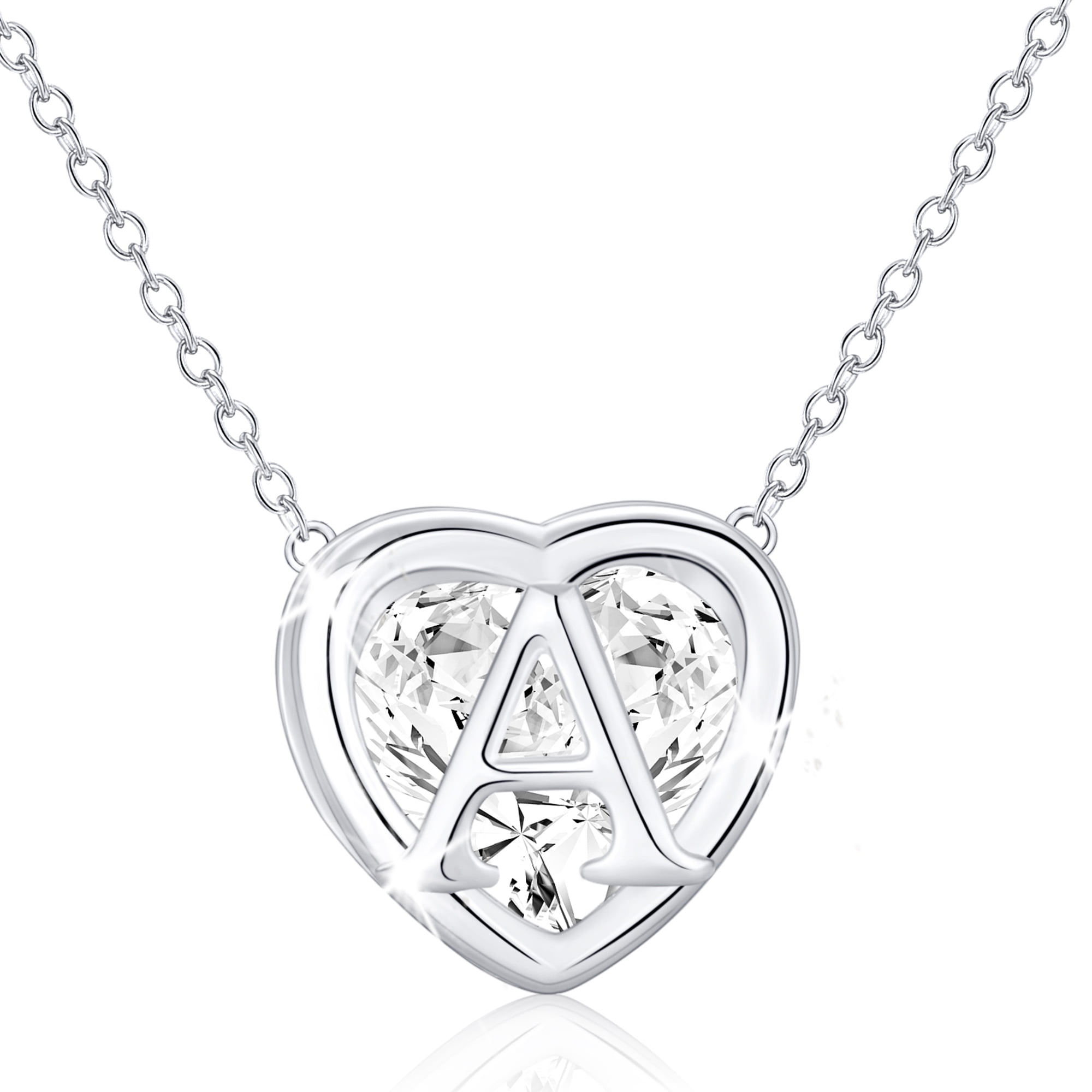 APSVO S925 Sterling Silver Plated Love Heart Initial Necklaces for Women Girls CZ Letter A Pendant Chain Birthday Birthday Graduation Jewelry Gifts Teen Her Mom Wife Adults Girlfriend Kids Age Ideas