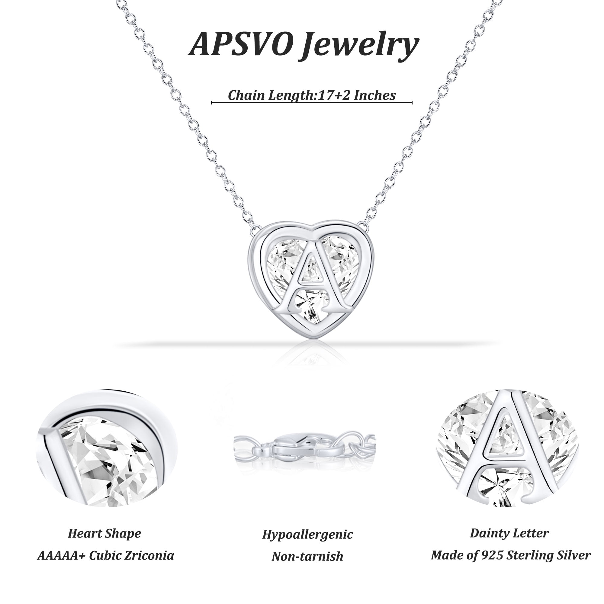 APSVO S925 Sterling Silver Plated Love Heart Initial Necklaces for Women Girls CZ Letter A Pendant Chain Birthday Birthday Graduation Jewelry Gifts Teen Her Mom Wife Adults Girlfriend Kids Age Ideas - Image 5