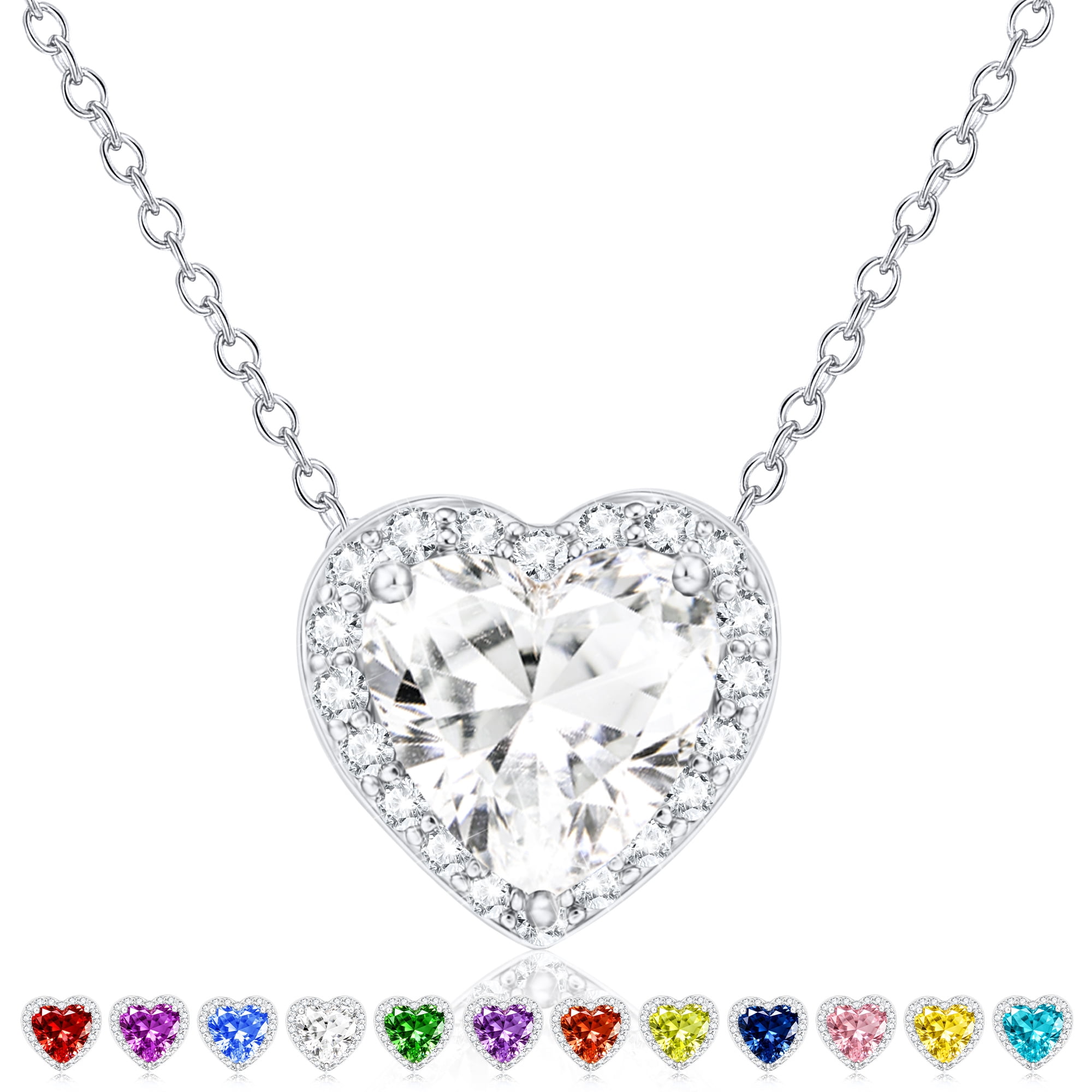 APSVO S925 Sterling Silver Plated Love Heart Necklaces for Women Teen Girls CZ April Birthstone Pendant Chain with Crystal Birthday Jewelry Gifts