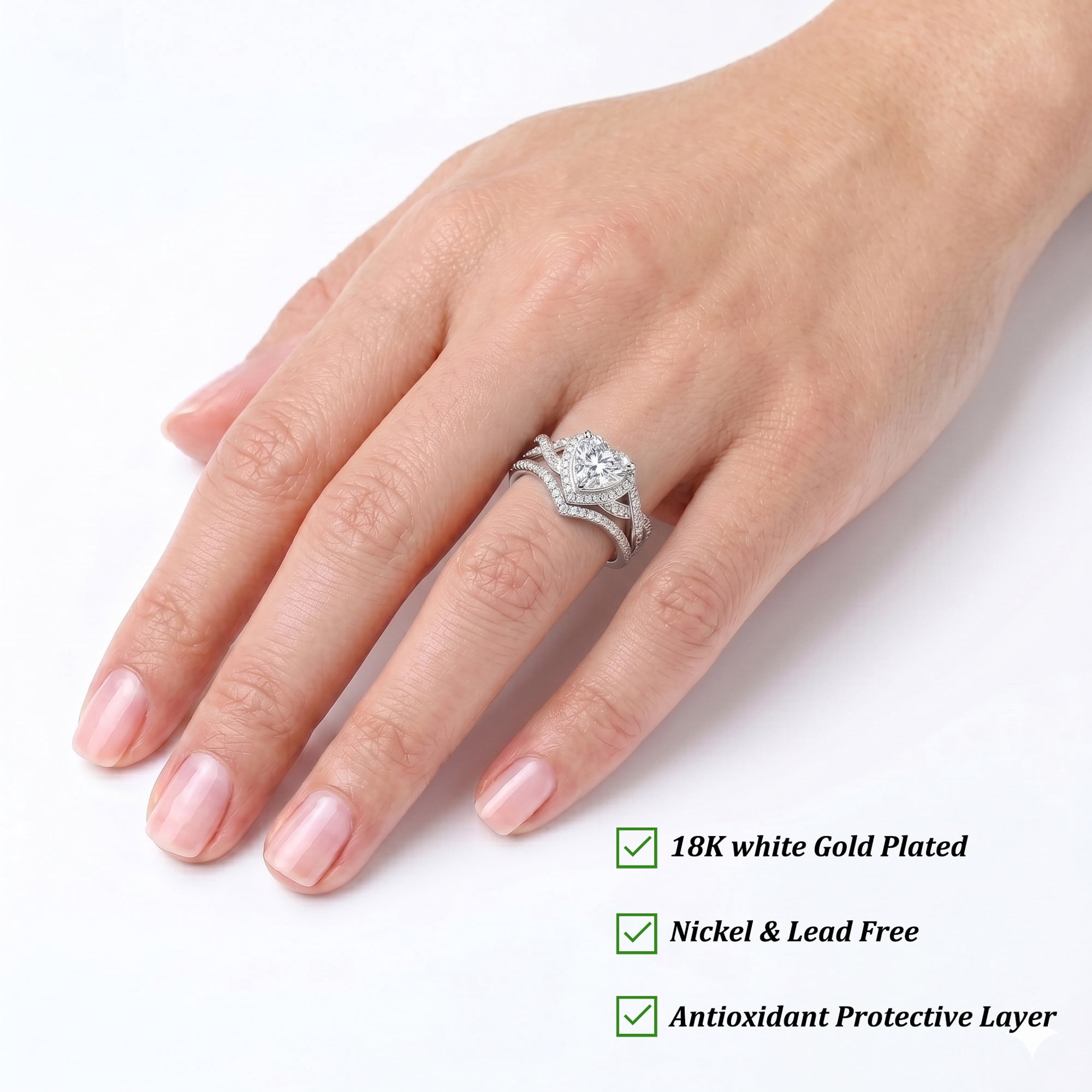 APSVO S925 Sterling Silver Plated Love Heart Wedding Rings for Women Stackable CZ Eternity Promise Band Engagement Rings Set Birthday Jewelry Gifts Adults Ideas - Image 2