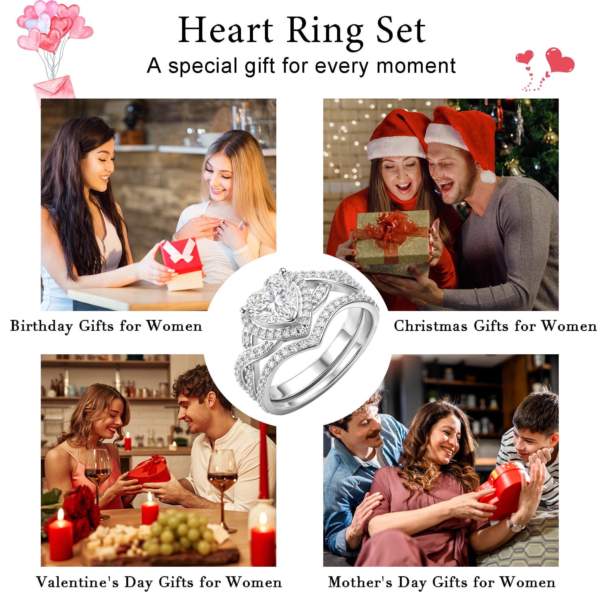 APSVO S925 Sterling Silver Plated Love Heart Wedding Rings for Women Stackable CZ Eternity Promise Band Engagement Rings Set Birthday Jewelry Gifts Adults Ideas - Image 5