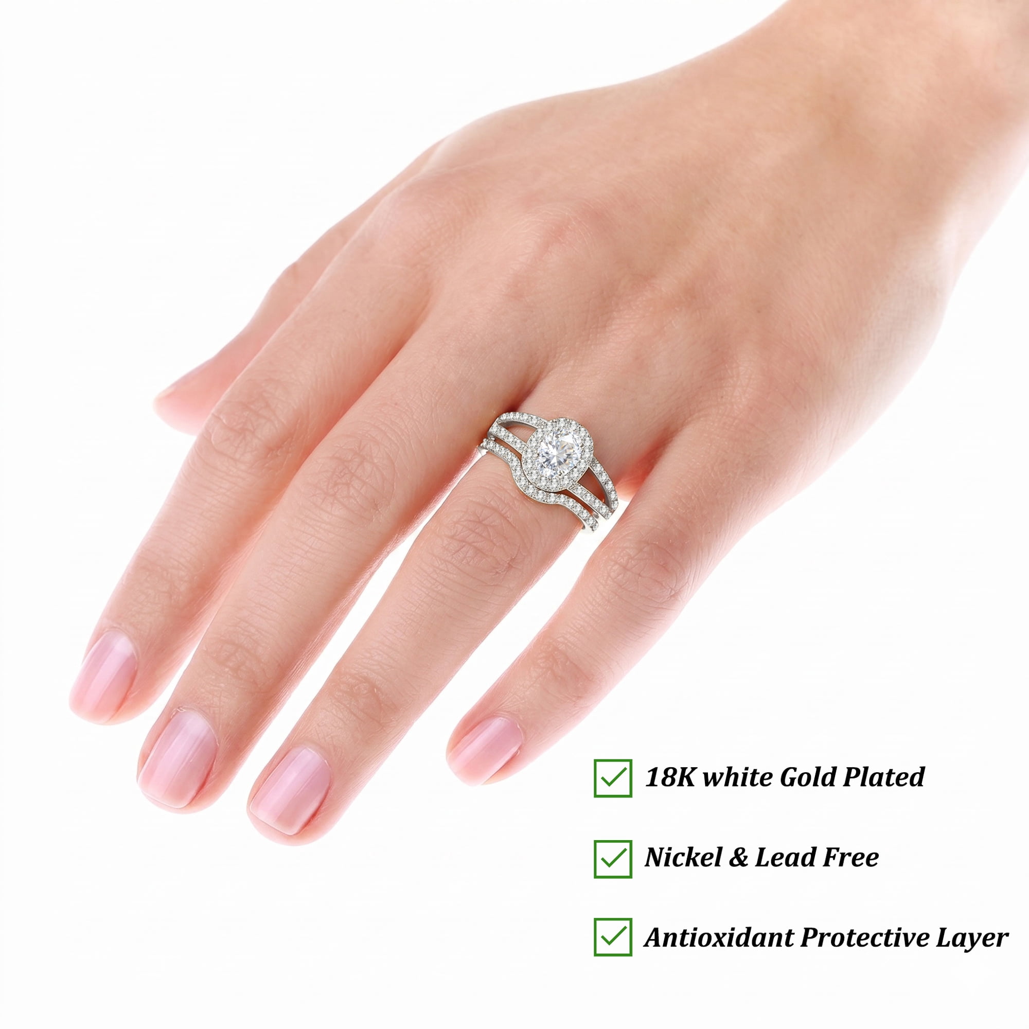 APSVO S925 Sterling Silver Plated Oval Wedding Rings for Women CZ Eternity Promise Band Engagement Rings Set Birthday Mothers Day Jewelry Gifts Her Mom Wife Girlfriend Adults Ideas - Image 3