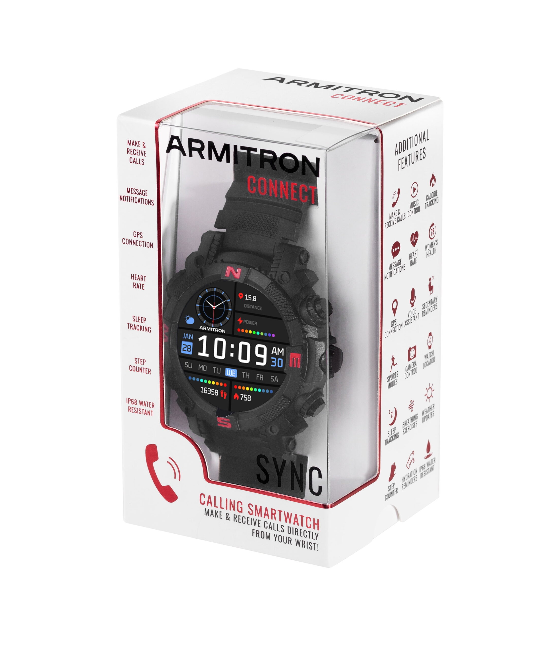 Armitron Sync Adult 53mm w/Voice Assistant & Backlight Smart Watch w/Charging Cable & Watch Band, Black - Image 3