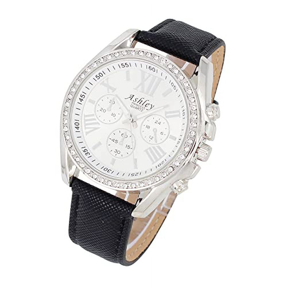 Ashley Princess Women's Easy Reader Colorful Watch Matching with Perfect Colorful Wallet which Holds Smartphone, Credit Cards, Cash & Change Organized & Elegantly Impressive Gift Set - ST10234-N Black - Image 4