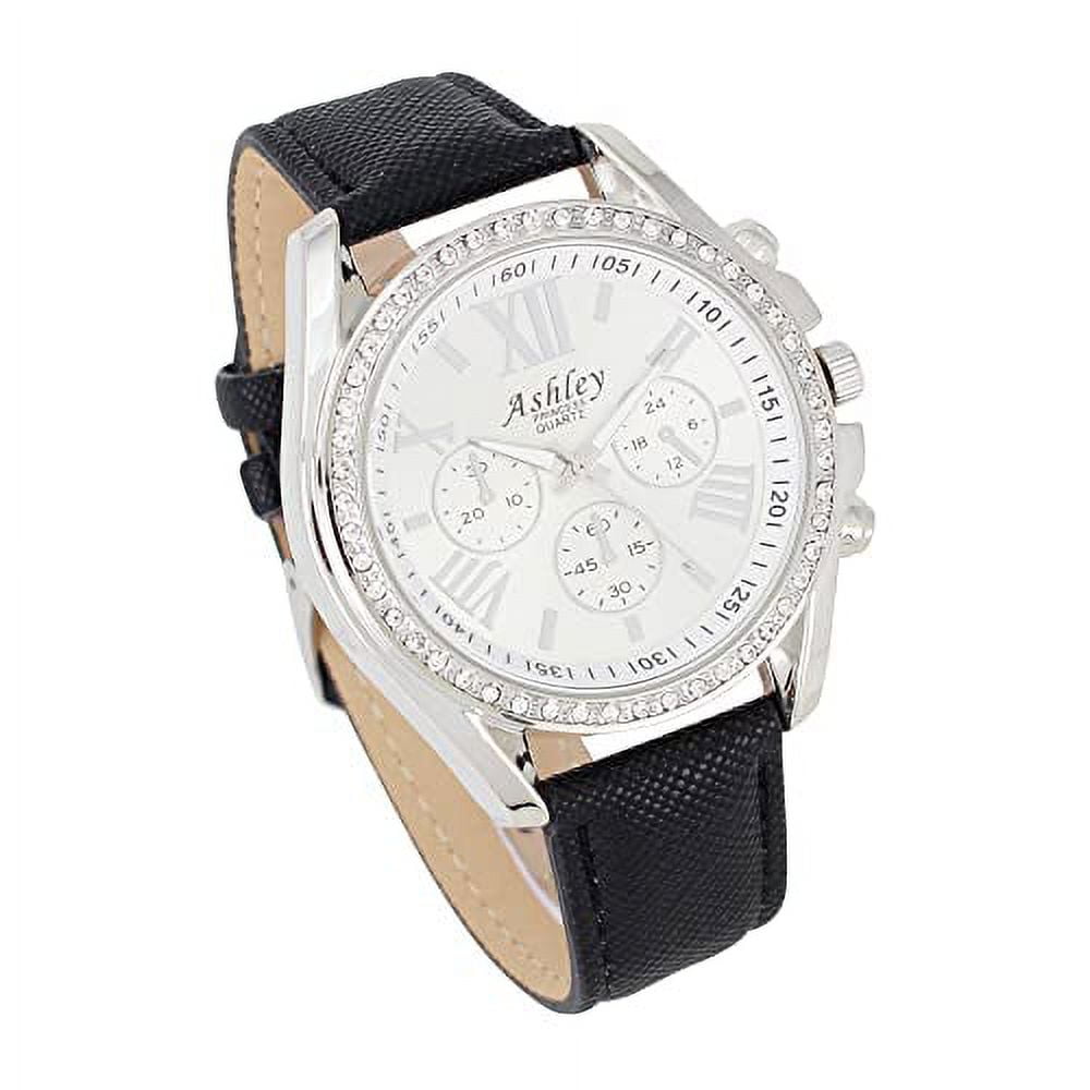 Ashley Princess Women's Easy Reader Colorful Watch Matching with Perfect Colorful Wallet which Holds Smartphone, Credit Cards, Cash & Change Organized & Elegantly Impressive Gift Set - ST10234-N Black - Image 2