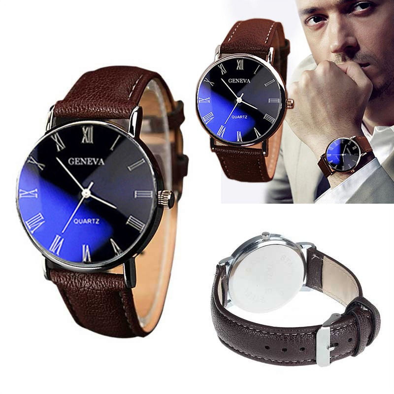 Ausyst Men's Watch Fashion Luxury Faux Leather Mens Quartz Analog Watch Watches Watches for Men on Sale Clearance - Image 3