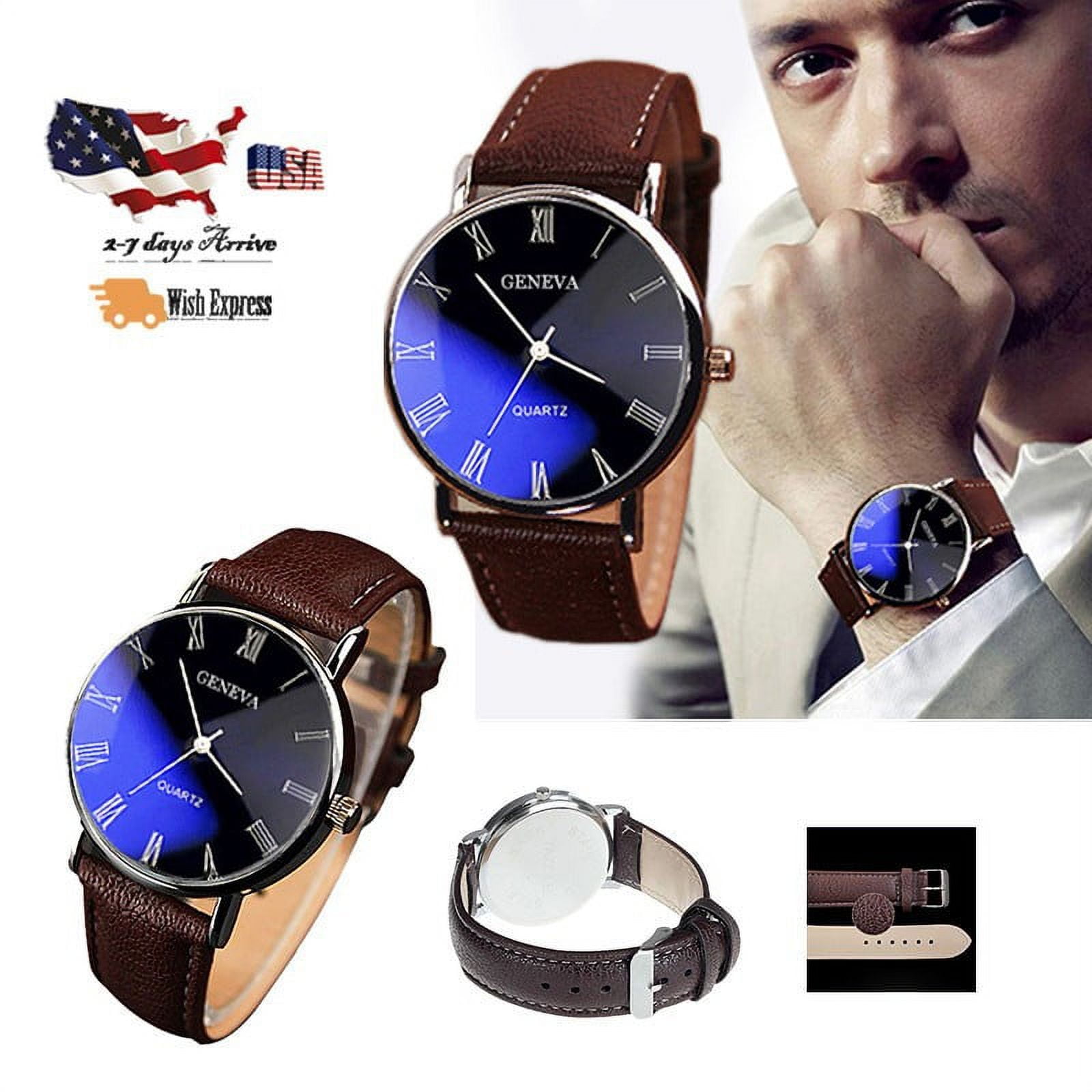 Ausyst Men's Watch Fashion Luxury Faux Leather Mens Quartz Analog Watch Watches Watches for Men on Sale Clearance - Image 4