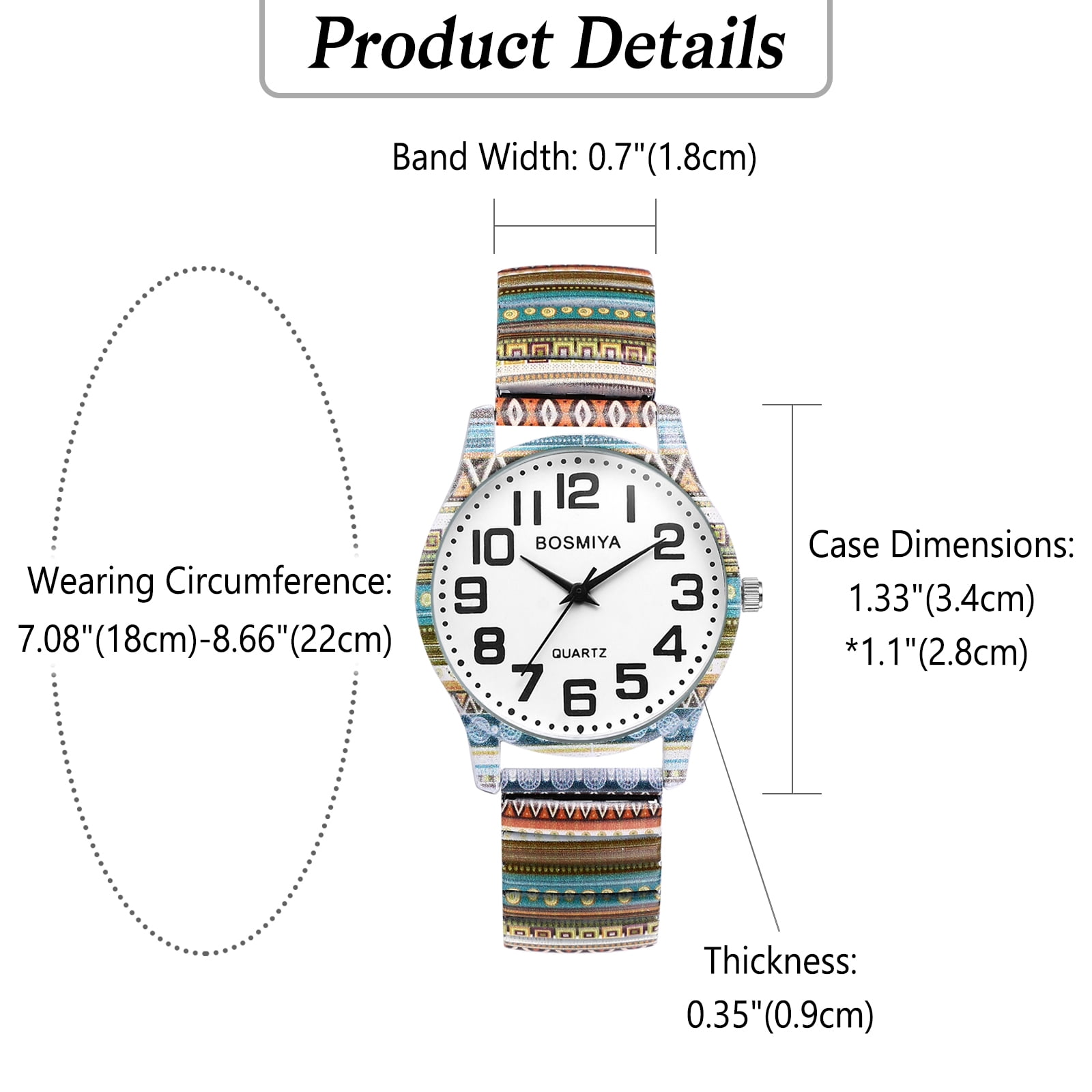 Avaner Stretch Band Watches for Women: Bohemia Flower Easy Reader Elastic Band Watch Large Face Big Number Analog Quartz Bracelet Watch Expansion Band Wristwatch - Image 5