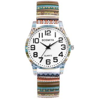 Avaner Stretch Band Watches for Women: Bohemia Flower Easy Reader Elastic Band Watch Large Face Big Number Analog Quartz Bracelet Watch Expansion Band Wristwatch
