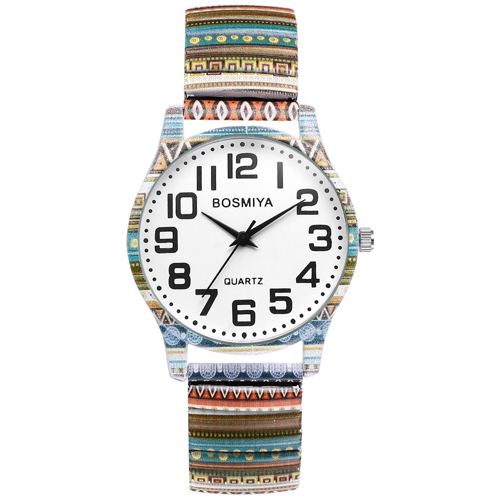 Avaner Stretch Band Watches for Women: Bohemia Flower Easy Reader Elastic Band Watch Large Face Big Number Analog Quartz Bracelet Watch Expansion Band Wristwatch