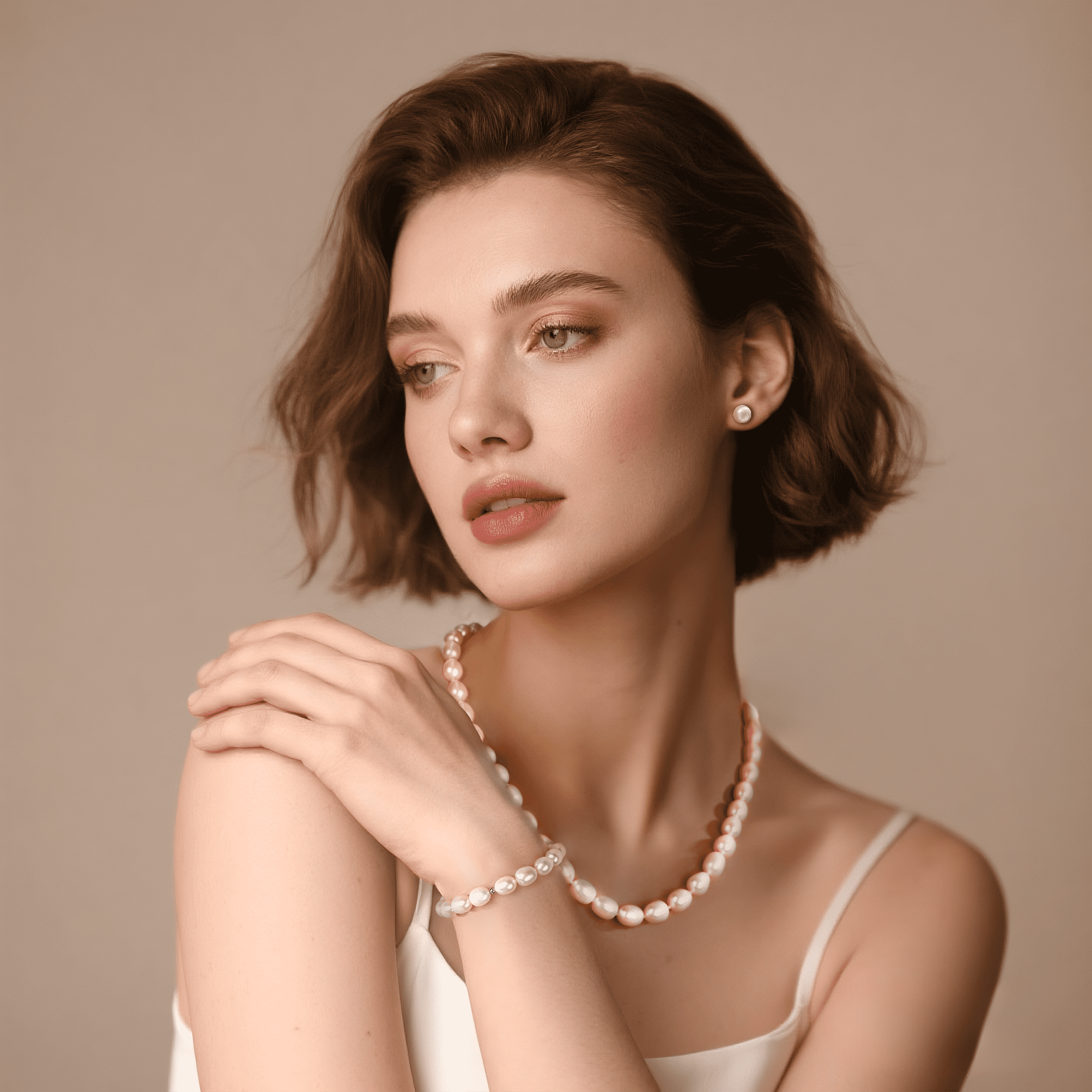 Bamiki 6-7mm Cultured White Pearl Jewelry Necklace Set with Bracelet & Stud Earrings, S925 Sterling Silver Adjustable Clasp Valentine's Day Gift for Her - Image 3
