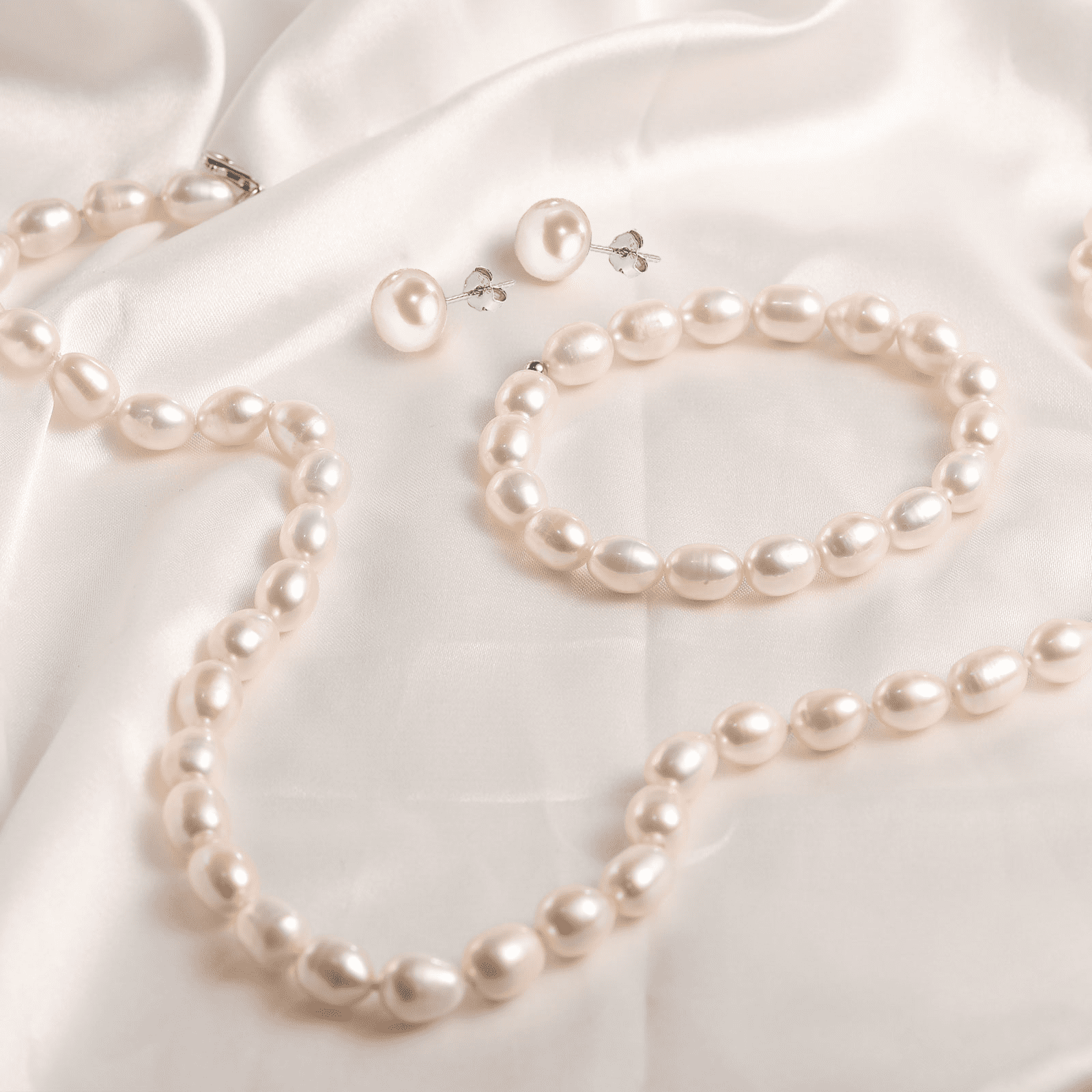 Bamiki 6-7mm Cultured White Pearl Jewelry Necklace Set with Bracelet & Stud Earrings, S925 Sterling Silver Adjustable Clasp Valentine's Day Gift for Her - Image 4