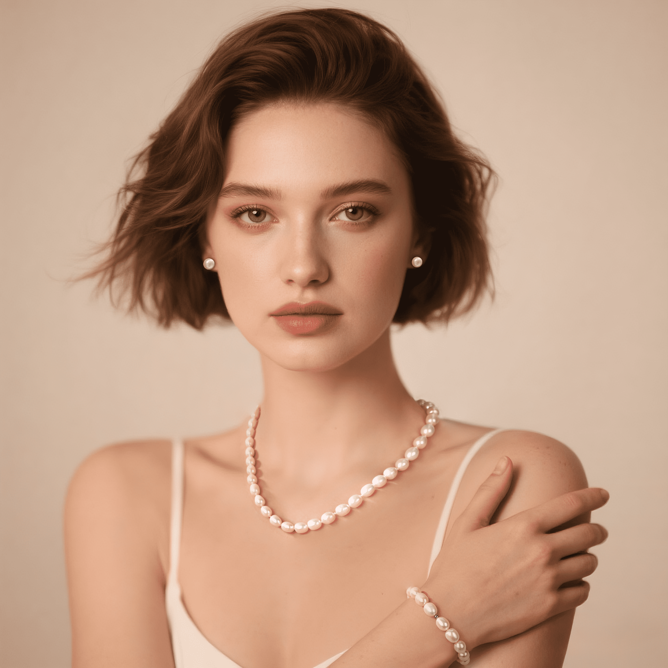 Bamiki 6-7mm Cultured White Pearl Jewelry Necklace Set with Bracelet & Stud Earrings, S925 Sterling Silver Adjustable Clasp Valentine's Day Gift for Her - Image 2