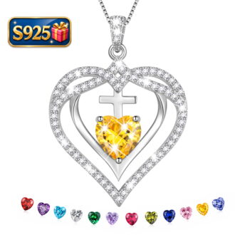 Beautlace 925 Sterling Silver Cross Necklace,November Birthstone Heart Pendant Necklace Jewelry Birthday Christmas Mothers Day Gifts for Women Mom