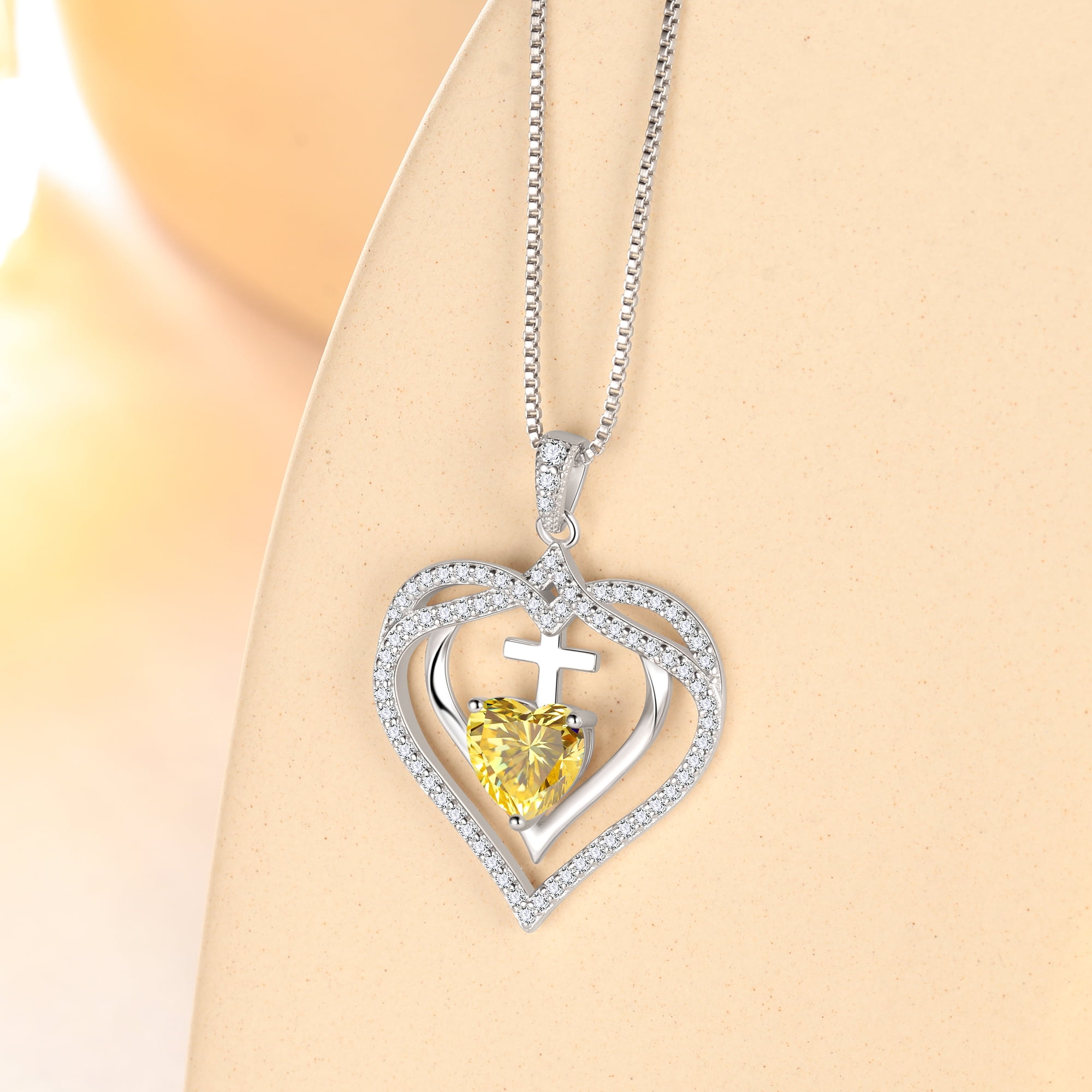 Beautlace 925 Sterling Silver Cross Necklace,November Birthstone Heart Pendant Necklace Jewelry Birthday Christmas Mothers Day Gifts for Women Mom - Image 2