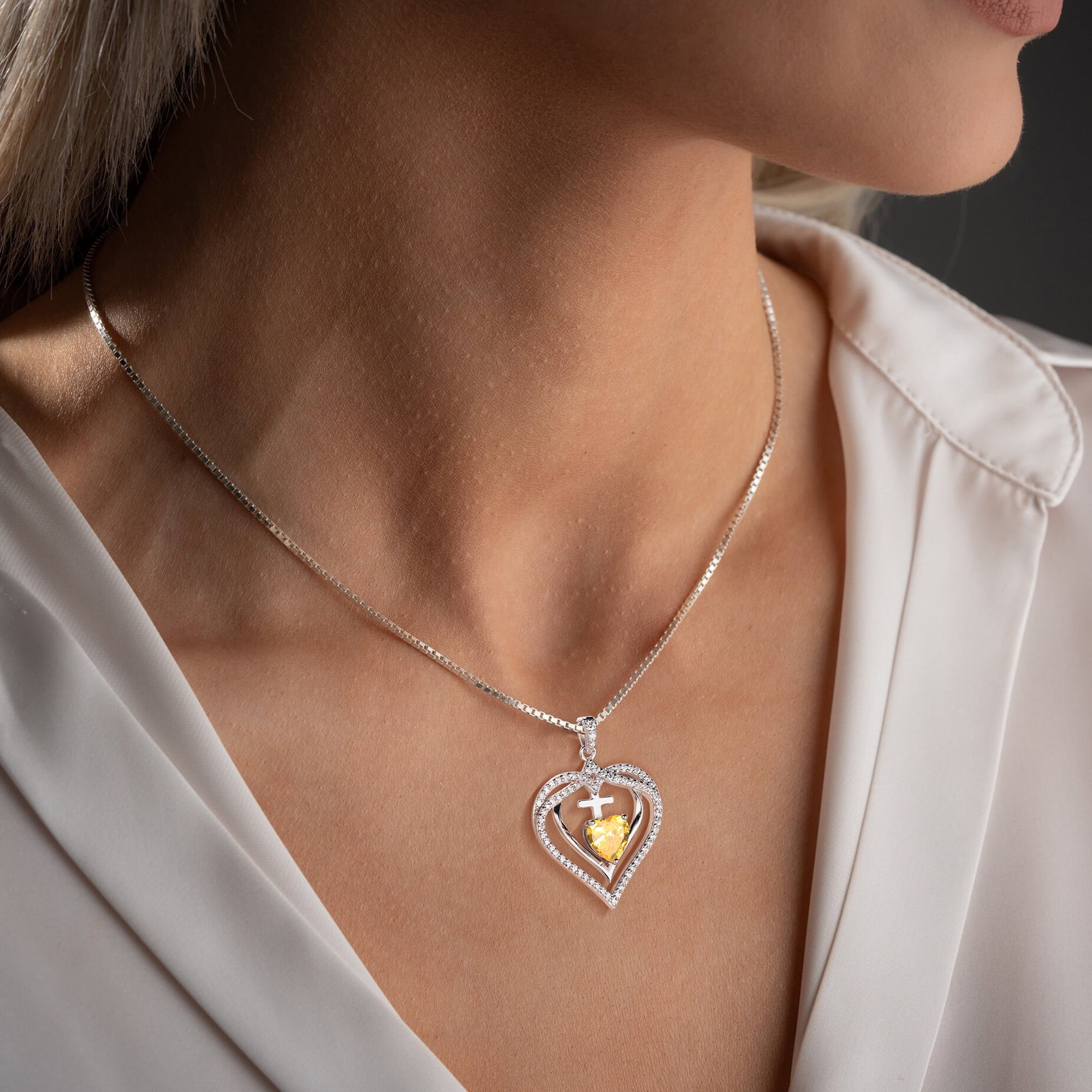 Beautlace 925 Sterling Silver Cross Necklace,November Birthstone Heart Pendant Necklace Jewelry Birthday Christmas Mothers Day Gifts for Women Mom - Image 4