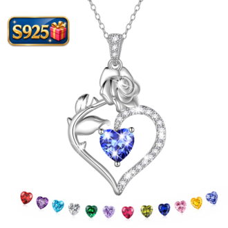 Beautlace 925 Sterling Silver Heart Necklace,Rose Flower Heart December Birthstone Pendant Jewelry Christmas Valentines Mother's Day Gifts for Women Mom Wife/Lover