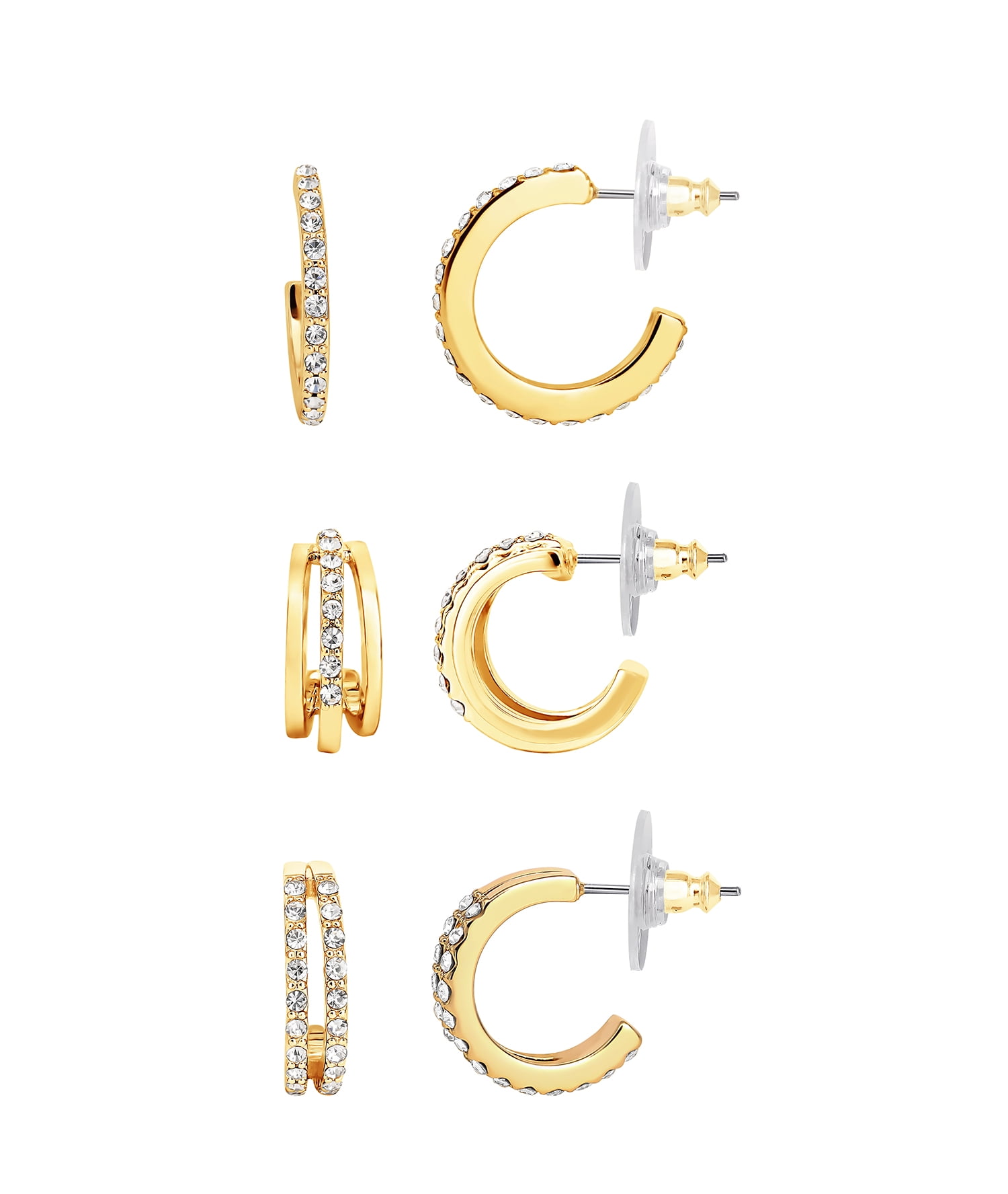 Believe By Brilliance 14kt Gold Flash Plated Cubic Zirconia Earring Set - 3 Pairs" - Image 4