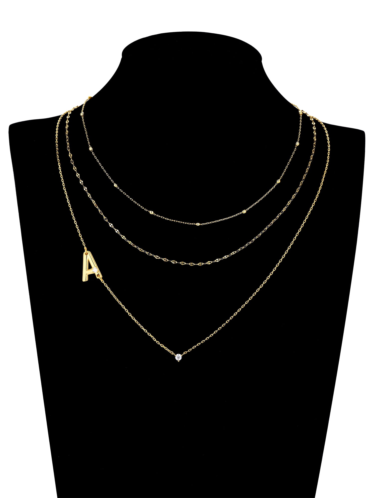 Believe by Brilliance A Triple Chain Initial Necklace Set in 14KT Gold Flash Plated Brass - Image 2