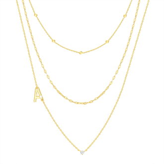 Believe by Brilliance A Triple Chain Initial Necklace Set in 14KT Gold Flash Plated Brass