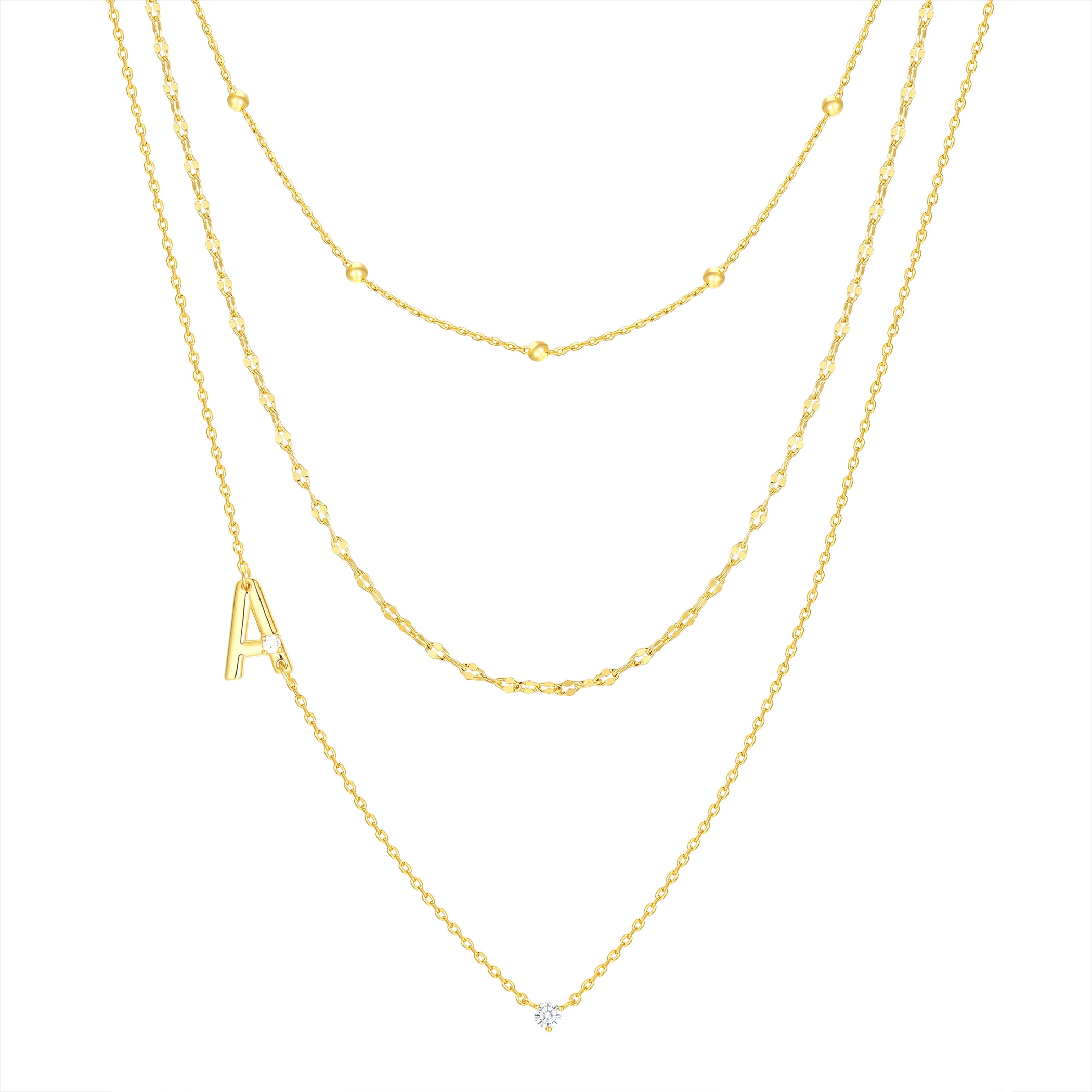 Believe by Brilliance A Triple Chain Initial Necklace Set in 14KT Gold Flash Plated Brass