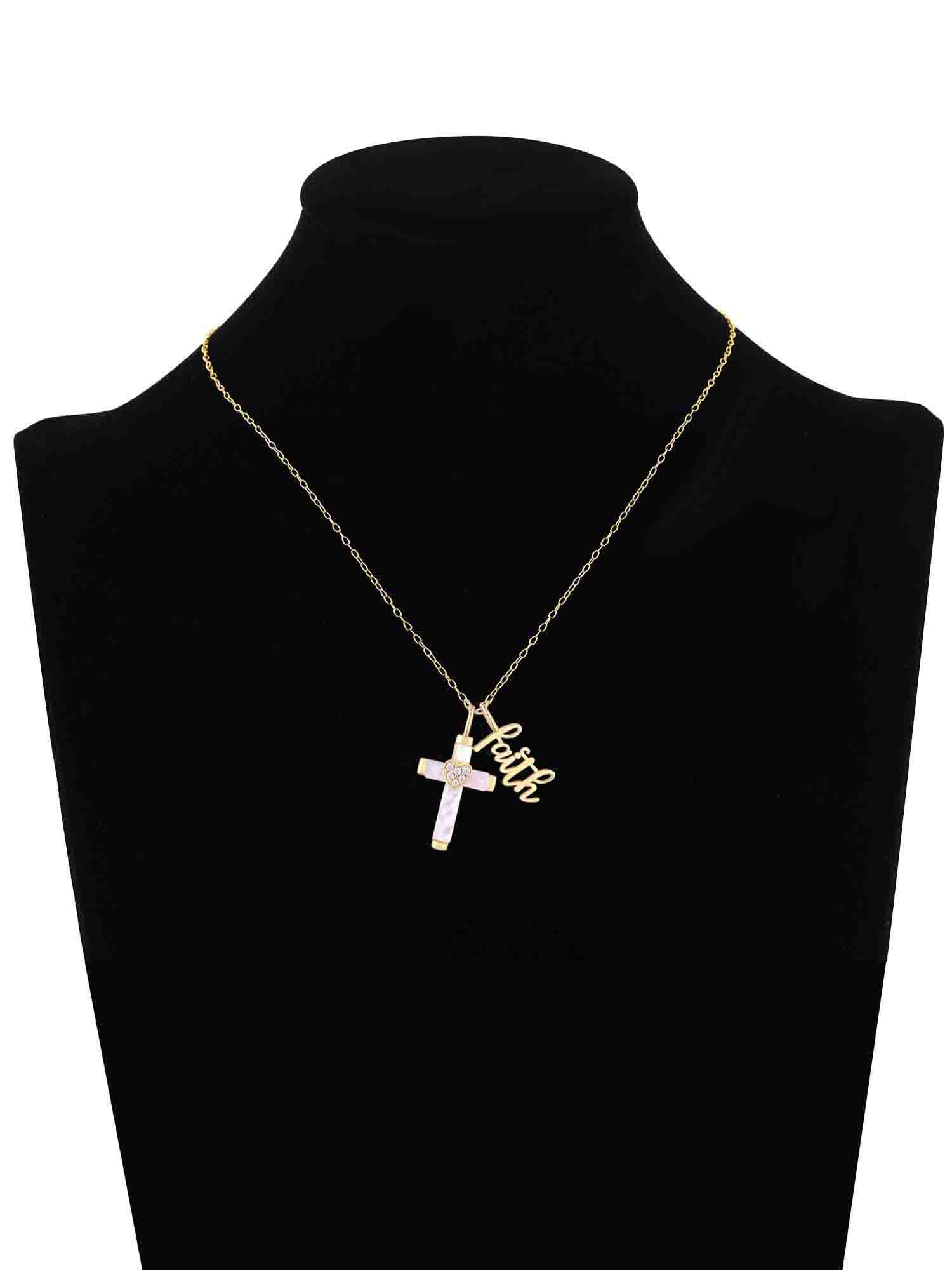 Believe by Brilliance Adult Mother of Pearl and Cubic Zirconia Cross Necklace Set in 14KT Gold Flash Plated - Image 3