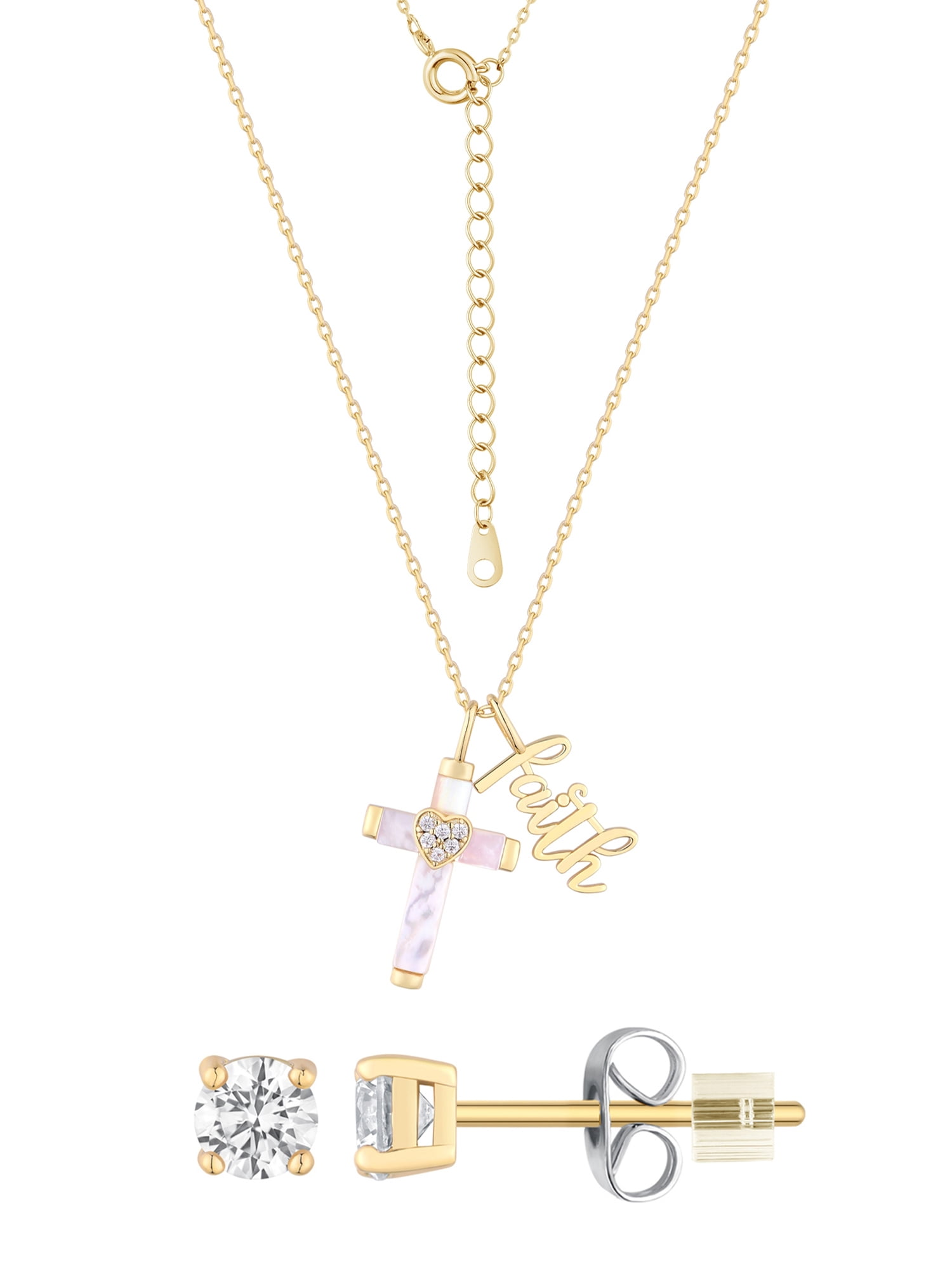 Believe by Brilliance Adult Mother of Pearl and Cubic Zirconia Cross Necklace Set in 14KT Gold Flash Plated