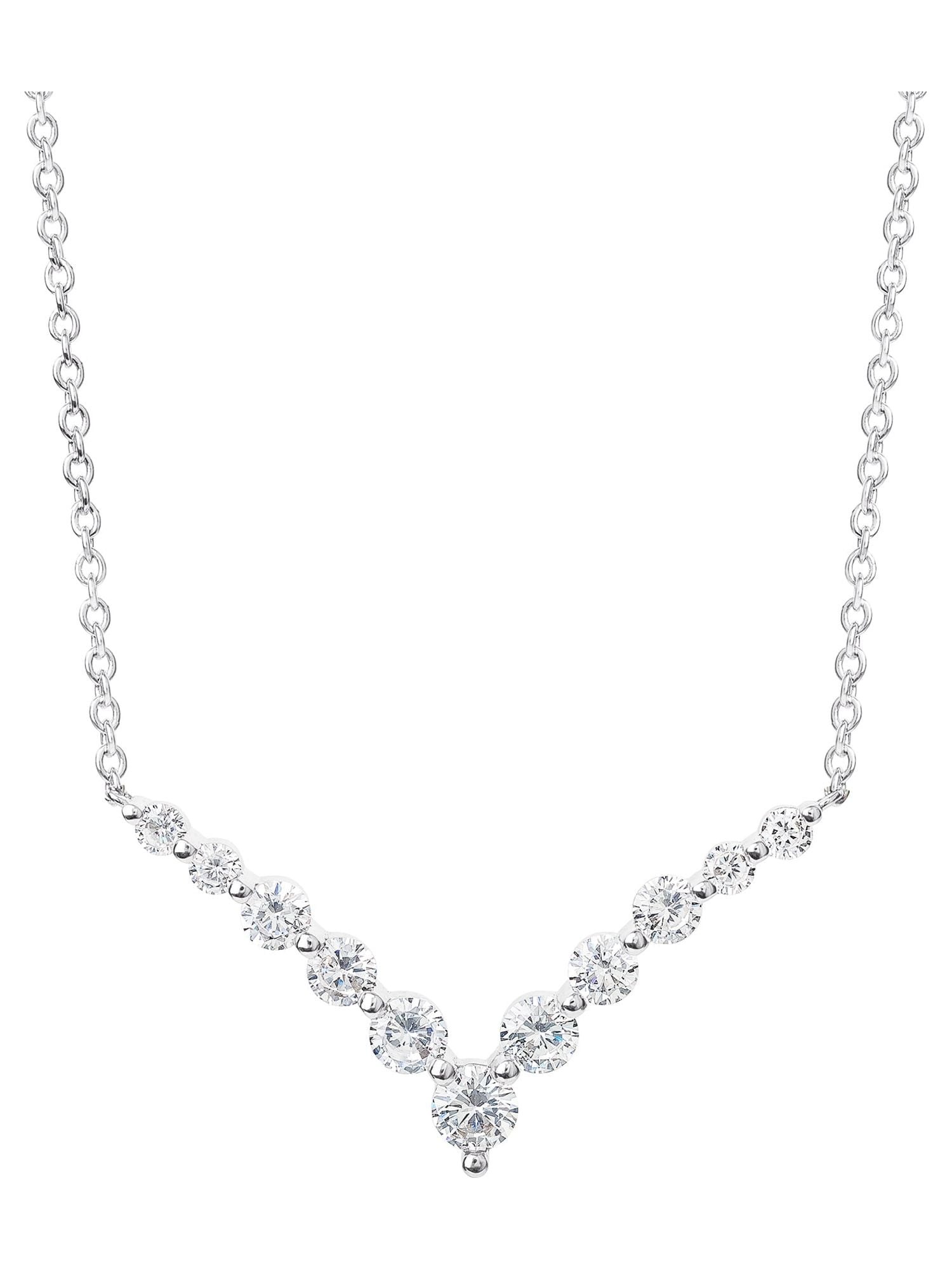 Believe By Brilliance Fine Silver Plated Cubic Zirconia V Shape Necklace 18+2"