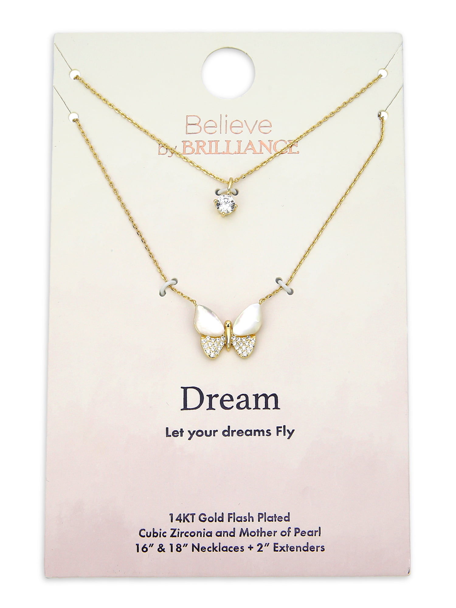 Believe by Brilliance Mother of Pearl & Cubic Zirconia Butterfly Necklaces in 14KT Gold Flash Plated - Image 2