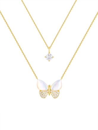 Believe by Brilliance Mother of Pearl & Cubic Zirconia Butterfly Necklaces in 14KT Gold Flash Plated