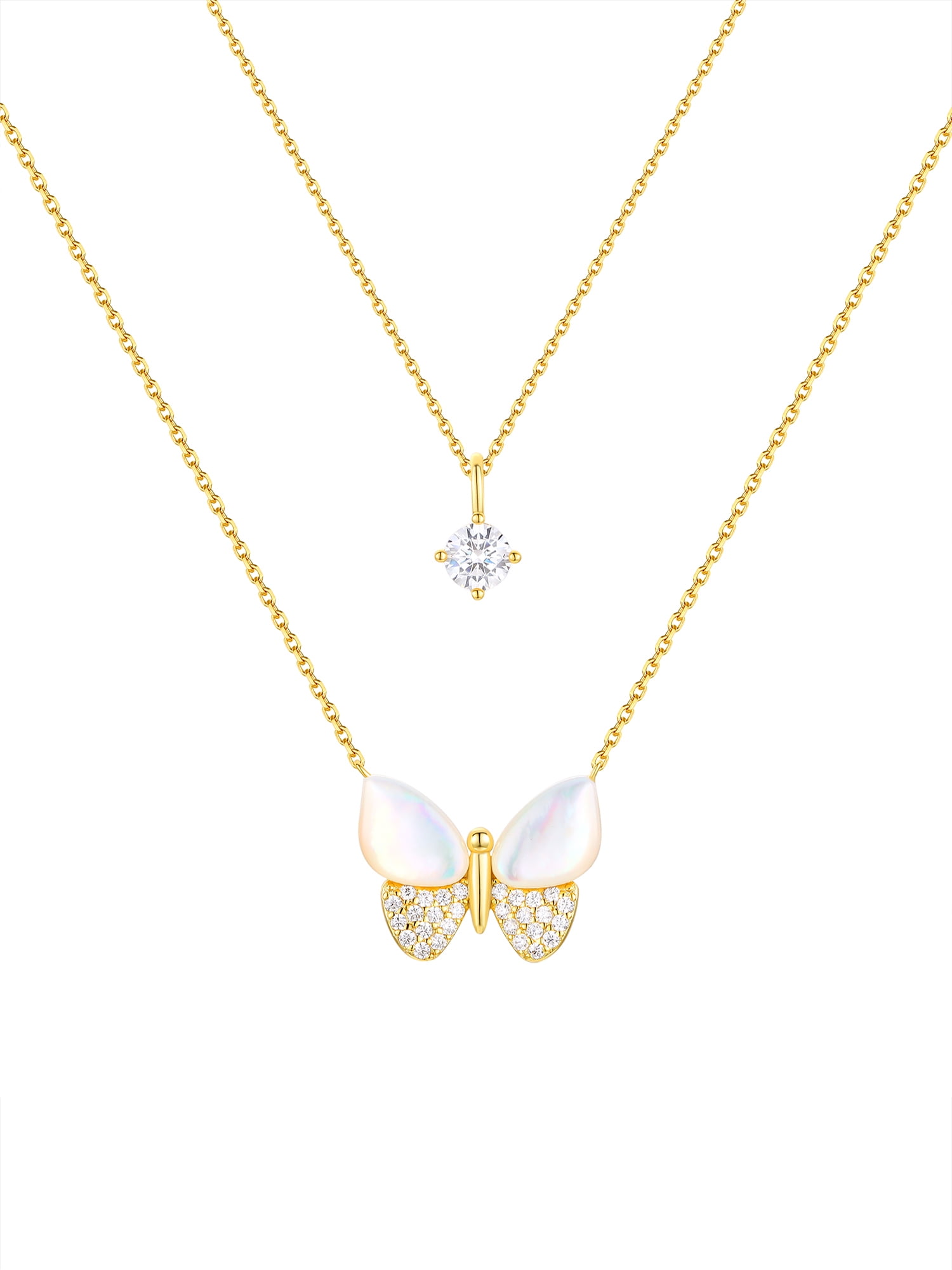 Believe by Brilliance Mother of Pearl & Cubic Zirconia Butterfly Necklaces in 14KT Gold Flash Plated