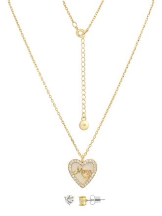 Believe by Brilliance Mother of Pearl & Cubic Zirconia Heart Necklace Set in 14KT Gold Flash Plated