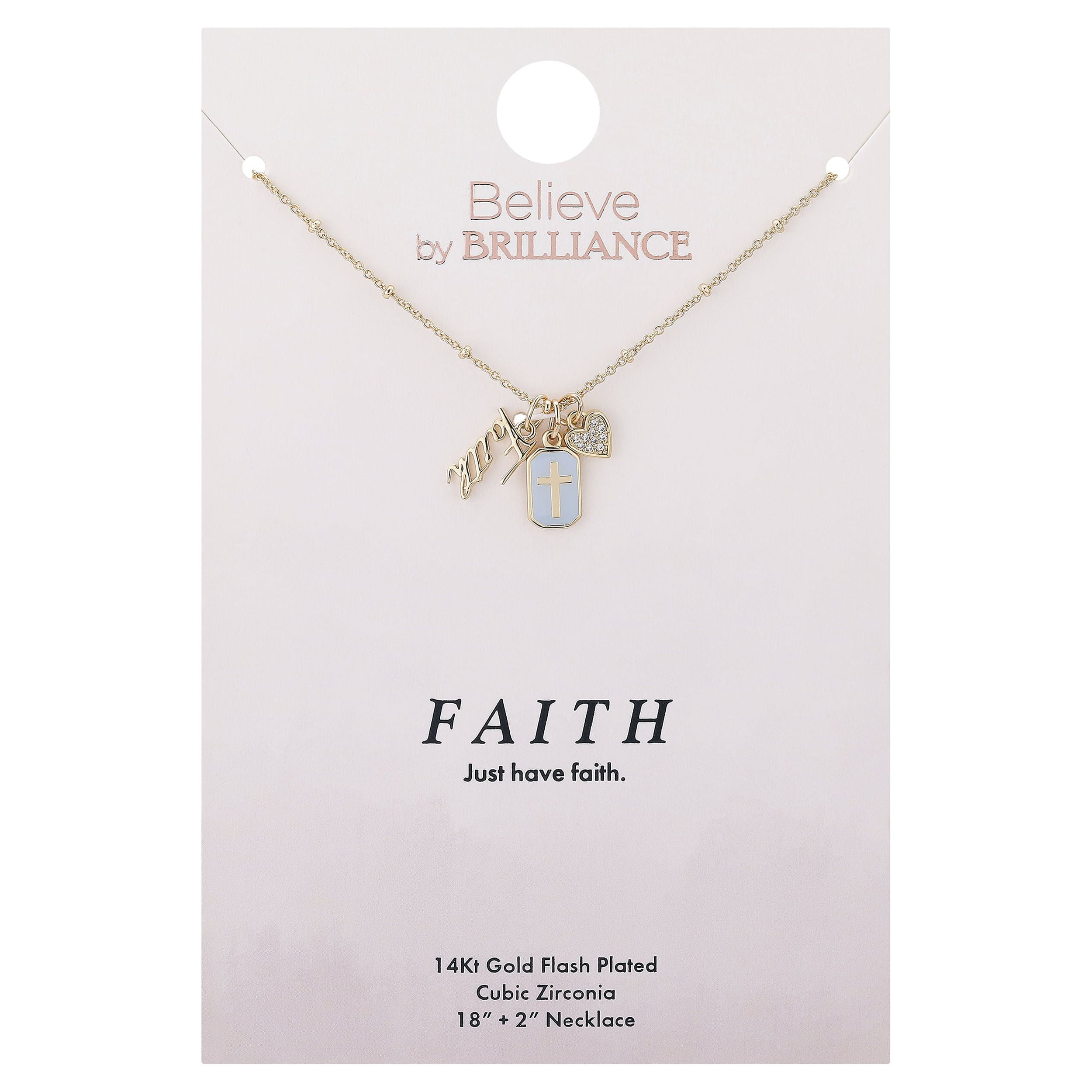Believe by Brilliance Women's 14Kt Gold Flash Plated Cubic Zirconia "Faith" Charm Necklace, 18+2" - Image 2