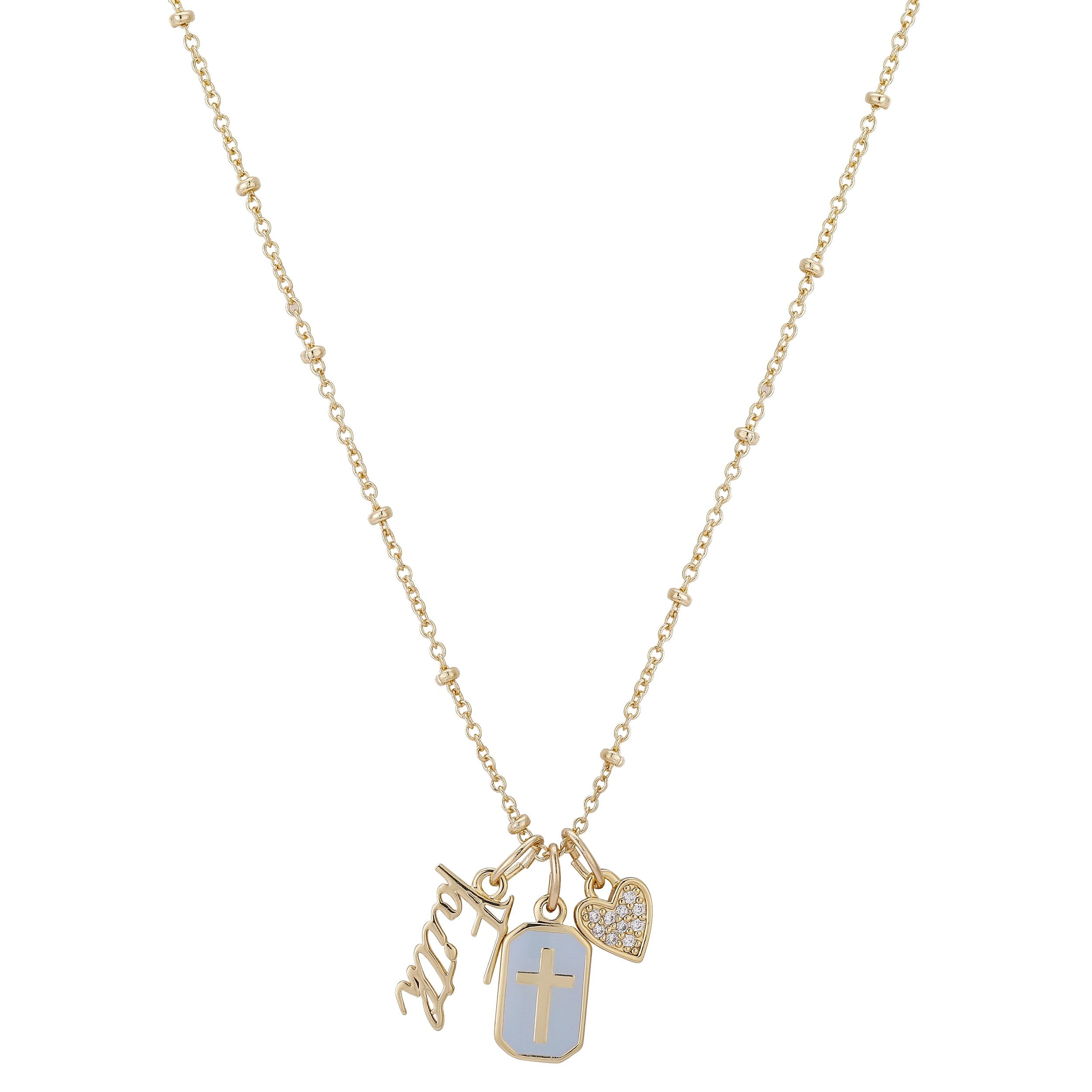 Believe by Brilliance Women's 14Kt Gold Flash Plated Cubic Zirconia "Faith" Charm Necklace, 18+2"