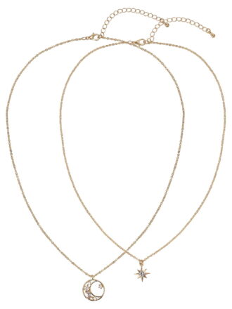 Believe by Brilliance Women's Adult Female 14kt Gold Flash Plated Moon and Stars with CZ Layered Necklace