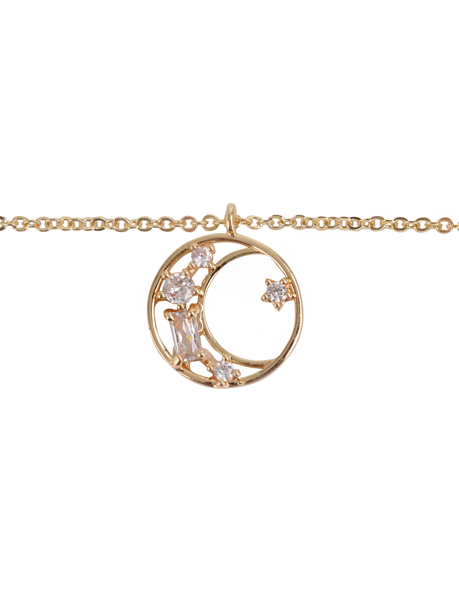 Believe by Brilliance Women's Adult Female 14kt Gold Flash Plated Moon and Stars with CZ Layered Necklace - Image 5