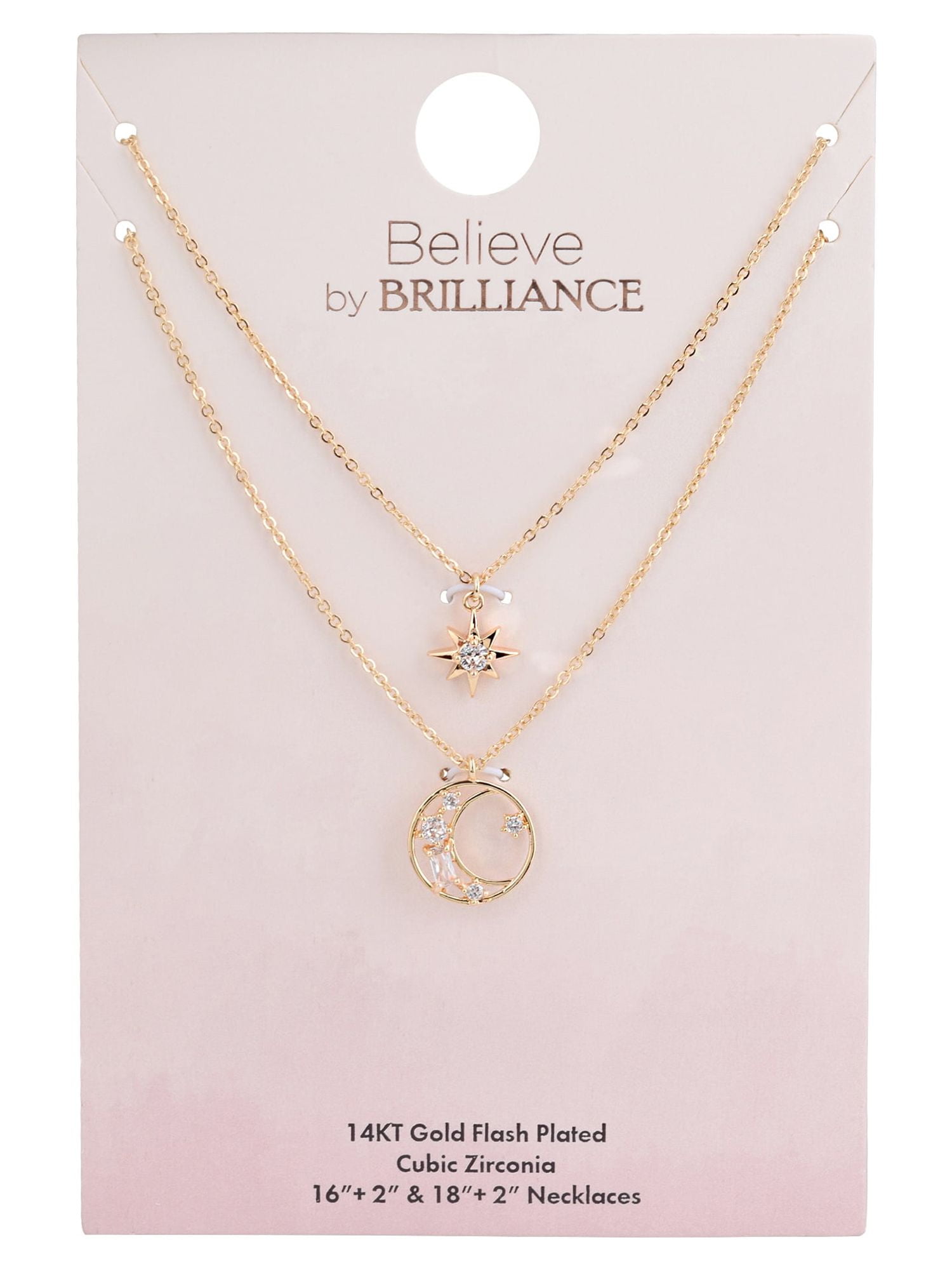 Believe by Brilliance Women's Adult Female 14kt Gold Flash Plated Moon and Stars with CZ Layered Necklace - Image 4