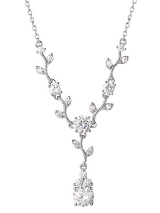 Believe by Brilliance Women's Fine Silver Plated Cubic Zirconia Vine Pendant Necklace, 18"