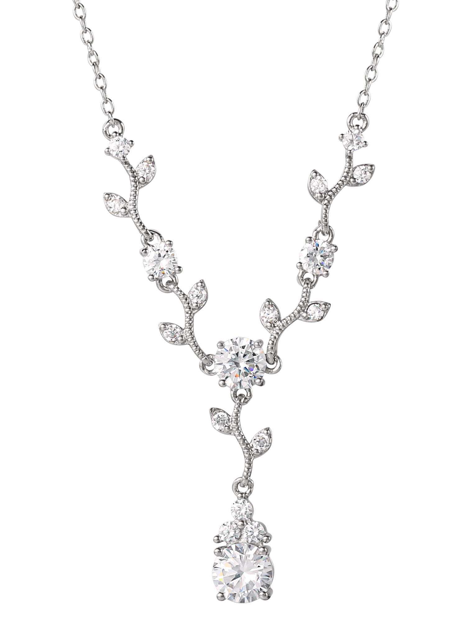 Believe by Brilliance Women's Fine Silver Plated Cubic Zirconia Vine Pendant Necklace, 18"