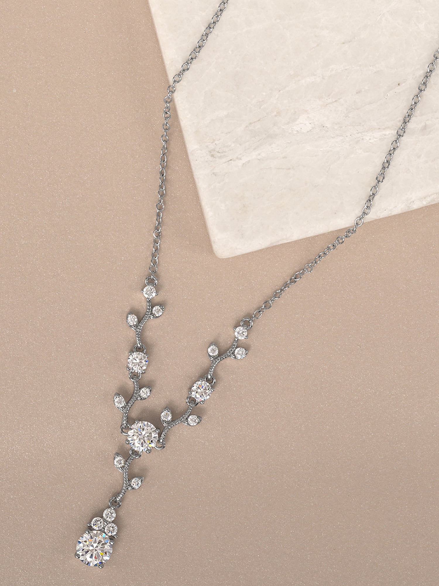Believe by Brilliance Women's Fine Silver Plated Cubic Zirconia Vine Pendant Necklace, 18" - Image 4