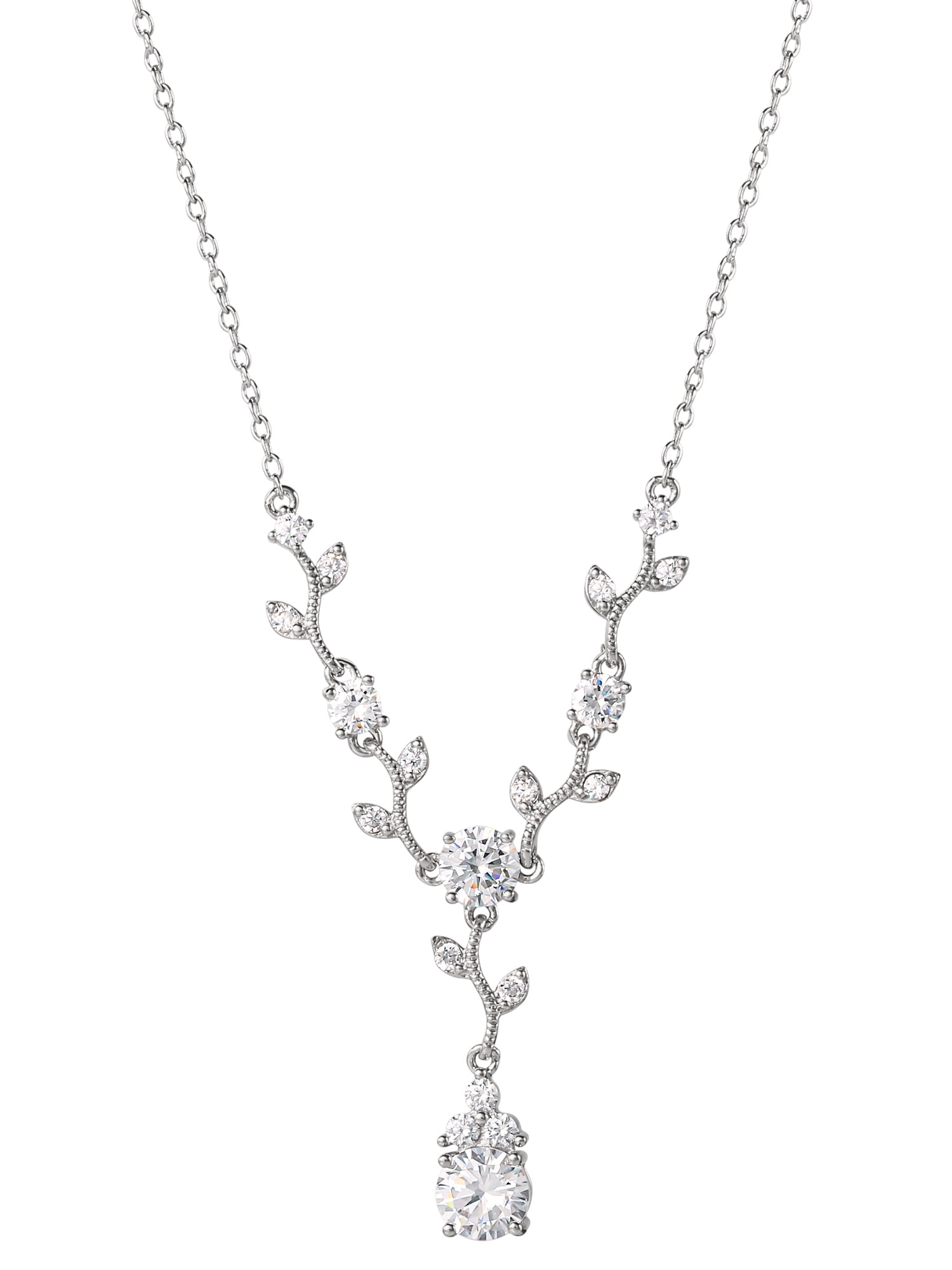 Believe by Brilliance Women's Fine Silver Plated Cubic Zirconia Vine Pendant Necklace, 18" - Image 2