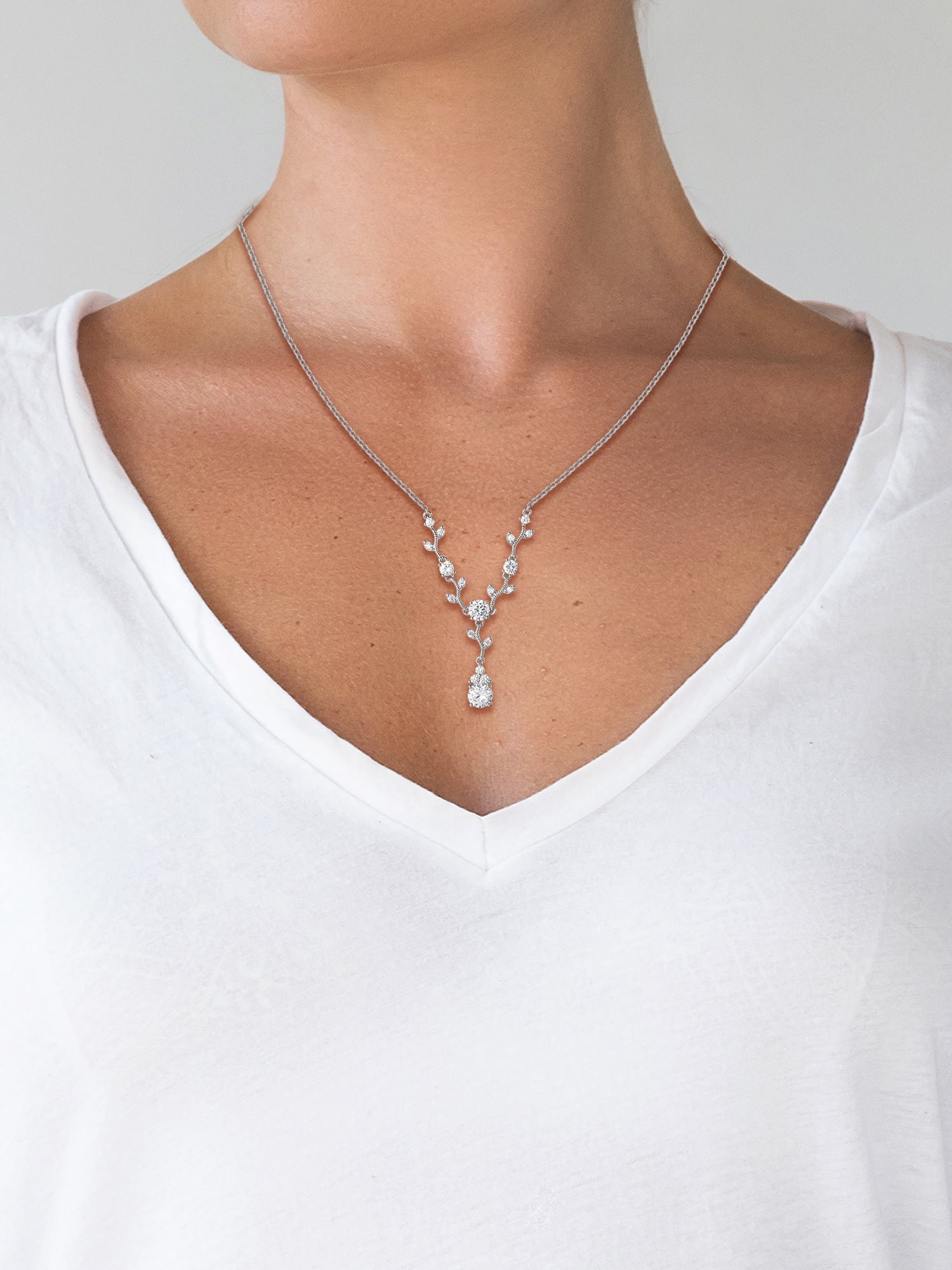 Believe by Brilliance Women's Fine Silver Plated Cubic Zirconia Vine Pendant Necklace, 18" - Image 5
