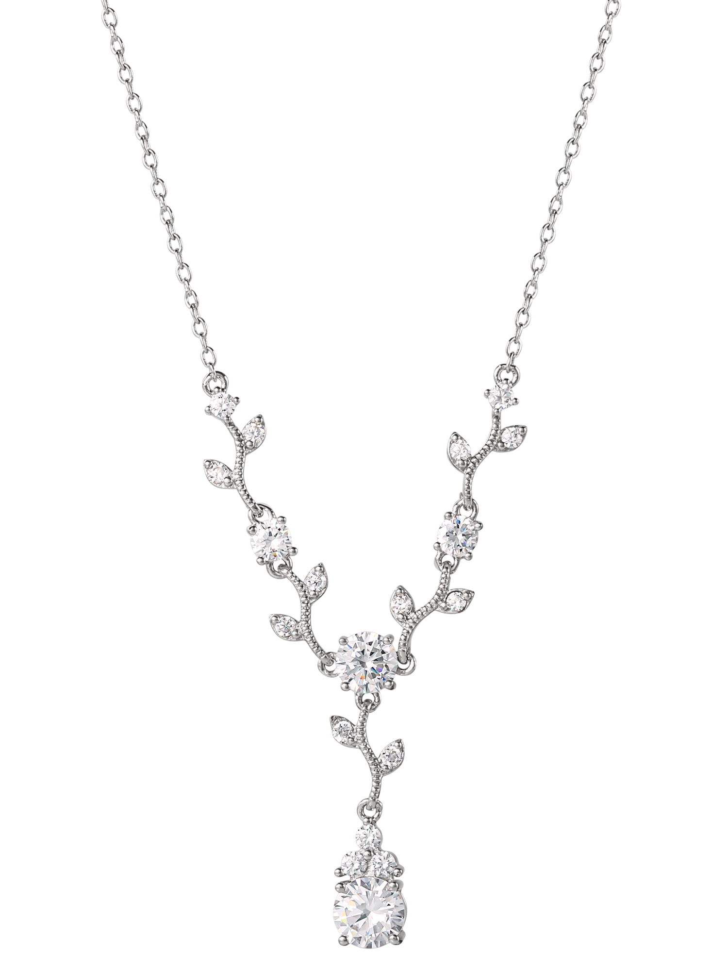 Believe by Brilliance Women's Fine Silver Plated Cubic Zirconia Vine Pendant Necklace, 18" - Image 3