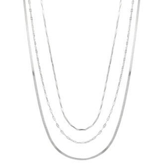 Believe by Brilliance Women's Fine Silver Plated Multi-Length Chain Set, 16+2", 18+2", 20+2" Extender